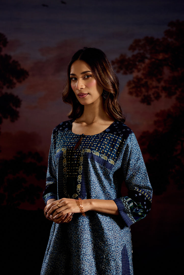 Miran Cotton Printed Kurta Blue (Set Of 2)