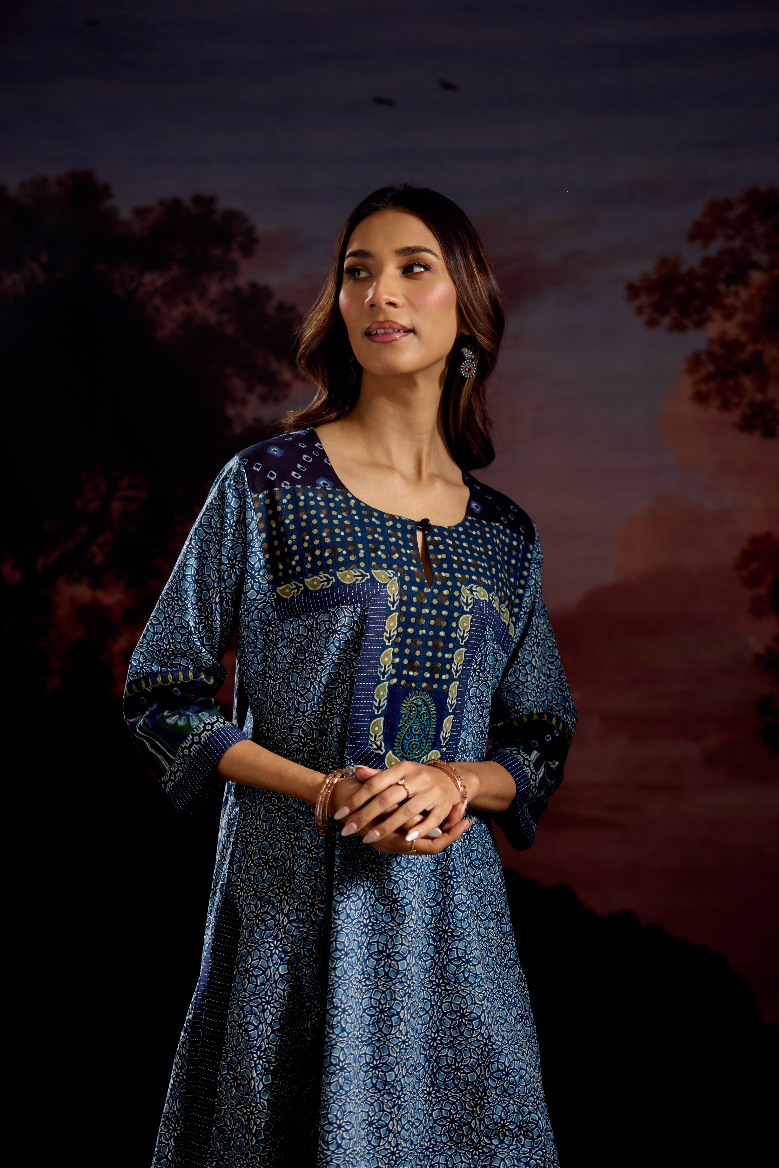 Miran Cotton Printed Kurta Blue (Set Of 2)