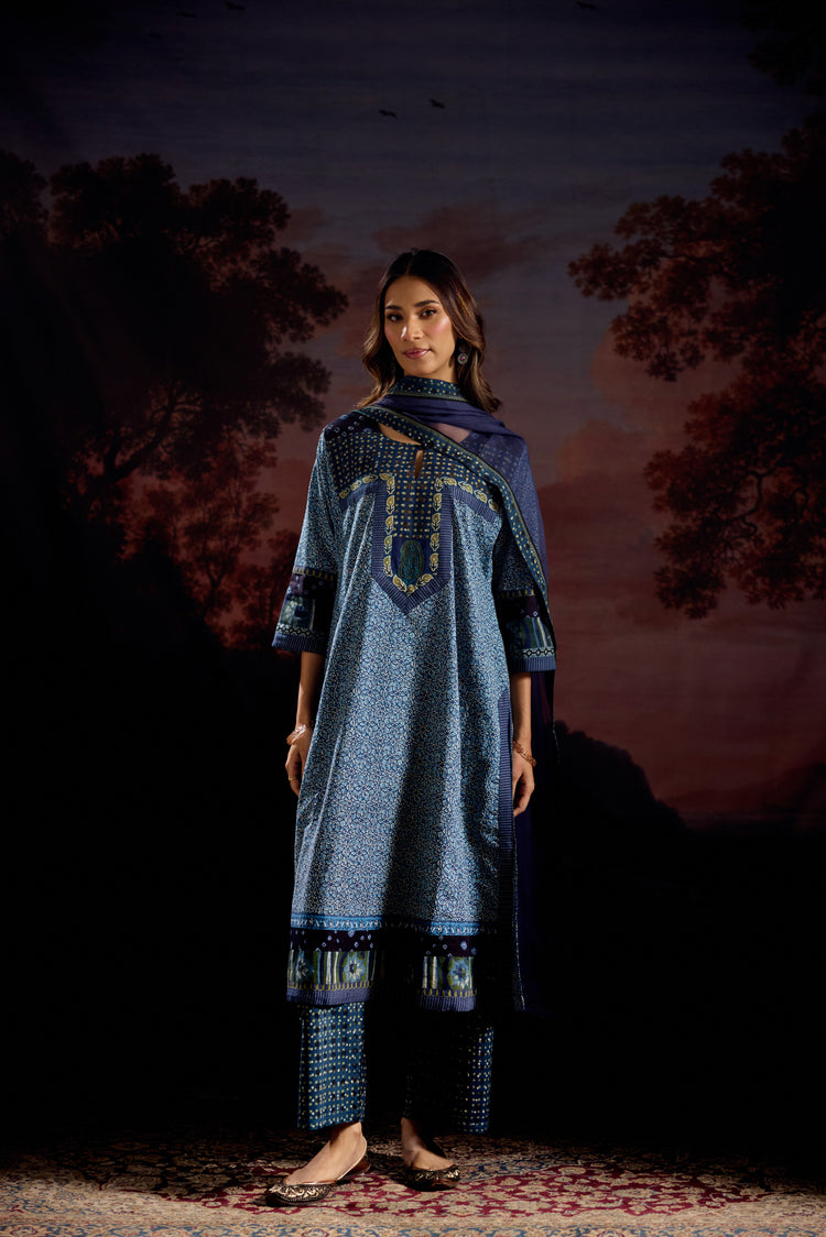 Miran Cotton Printed Kurta Blue (Set Of 2)