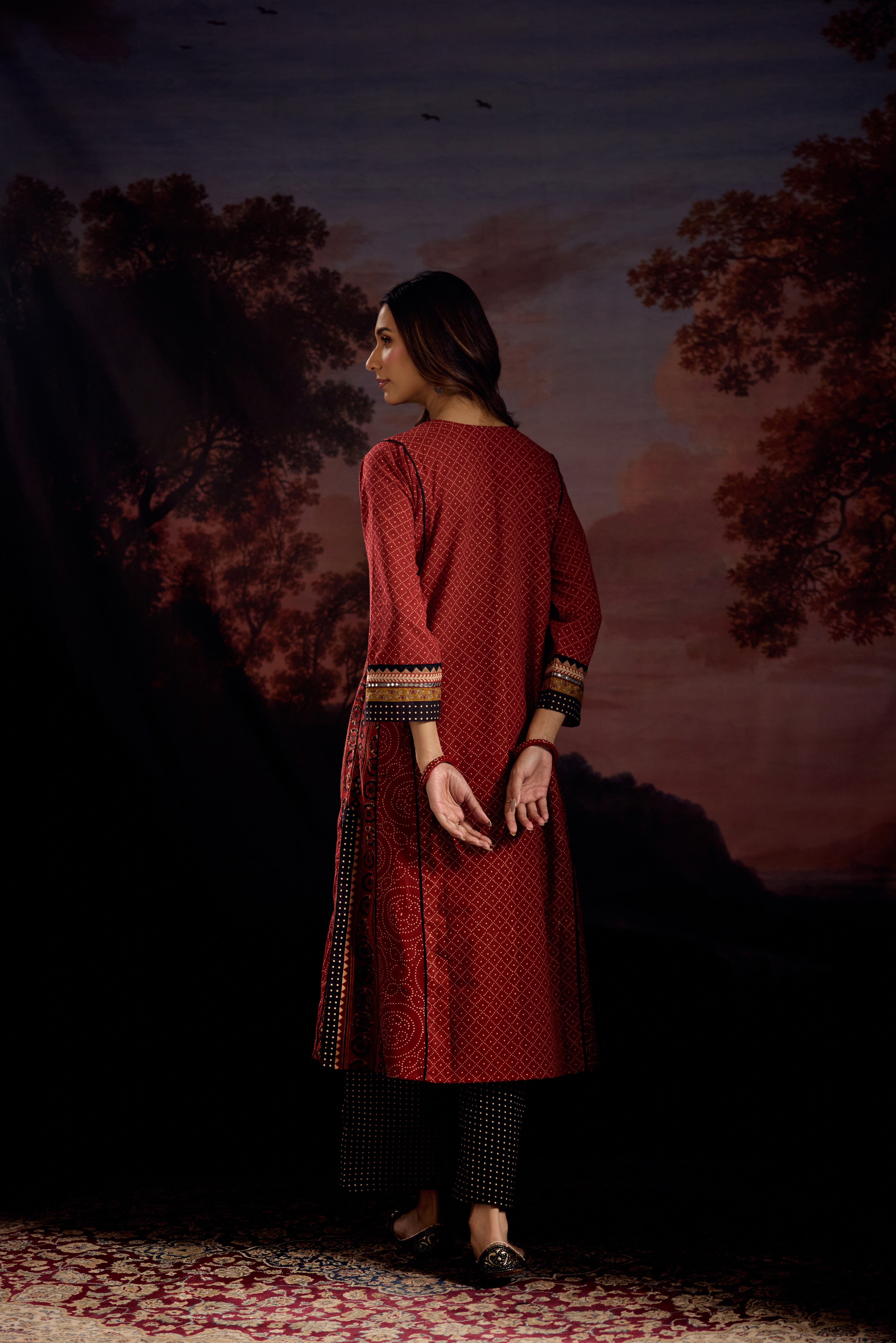 Adya Cotton Ajrakh Printed Embroidered Kurta Maroon