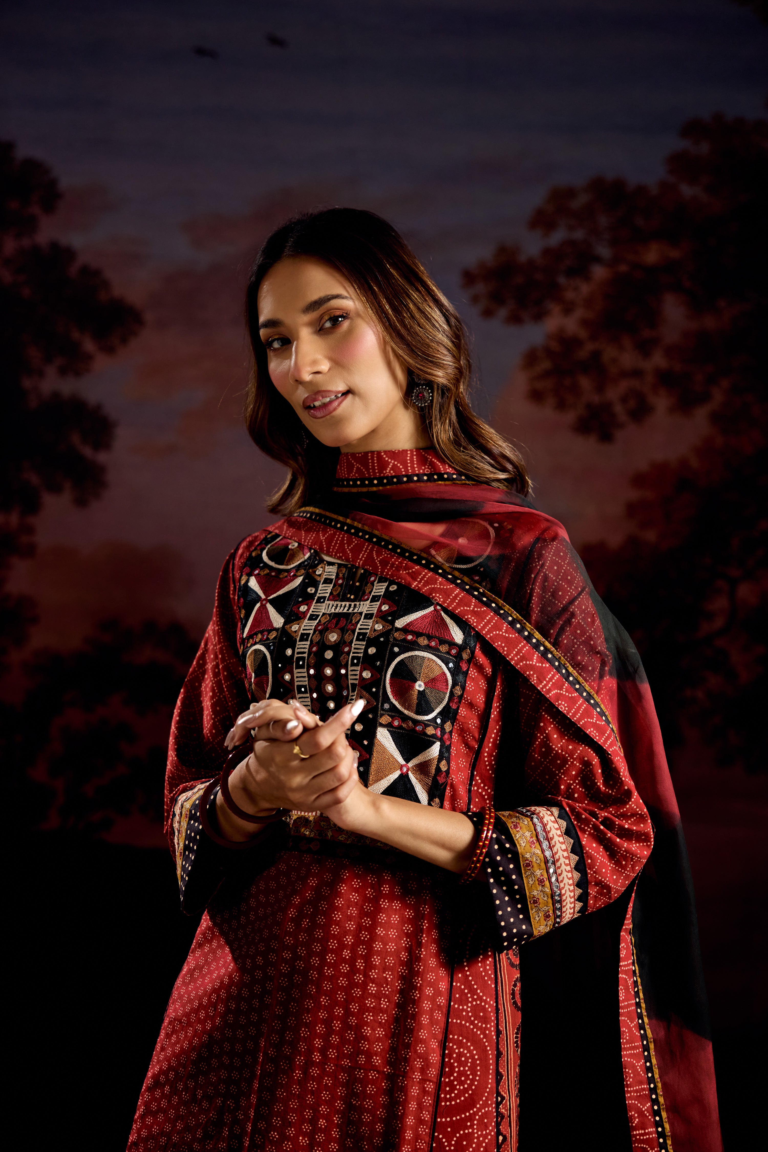 Medh Dupatta Maroon Black