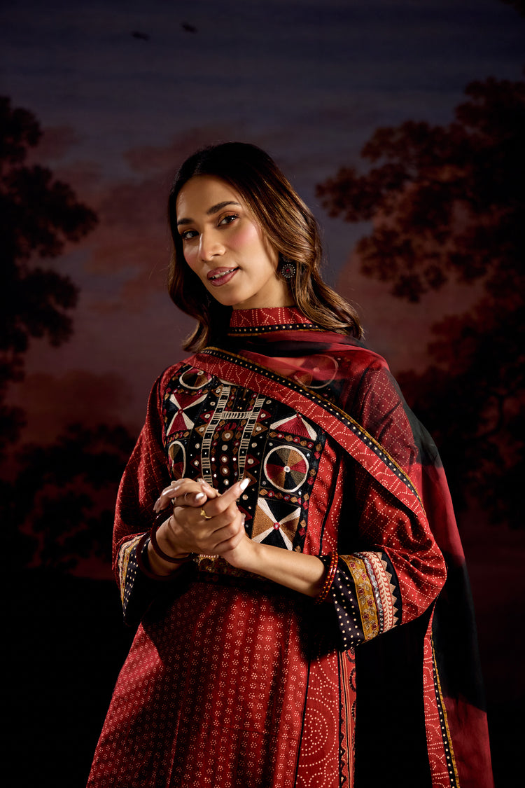 Medh Dupatta Maroon Black