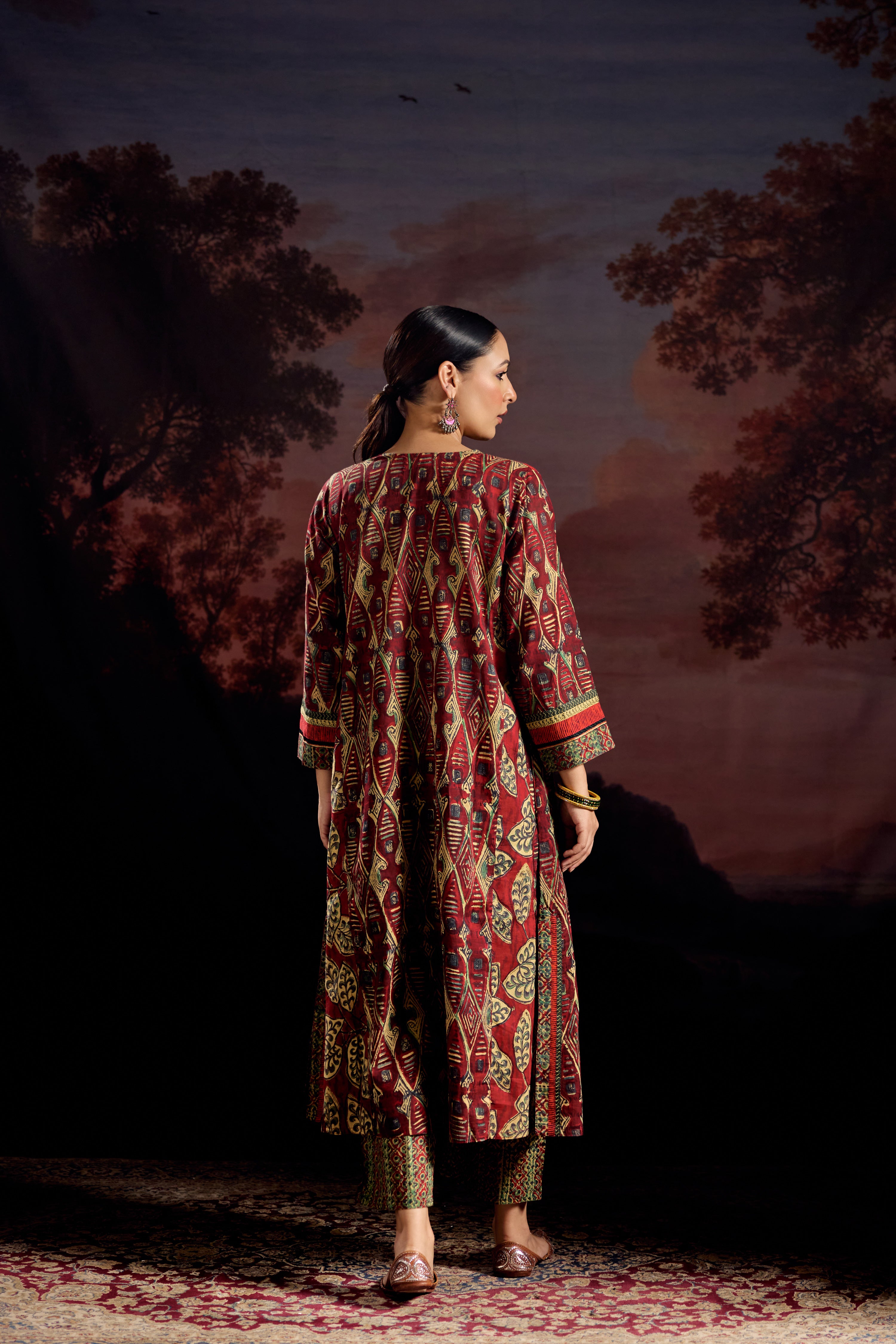 Adya Cotton Printed Kurta Red Green (Set Of 2)