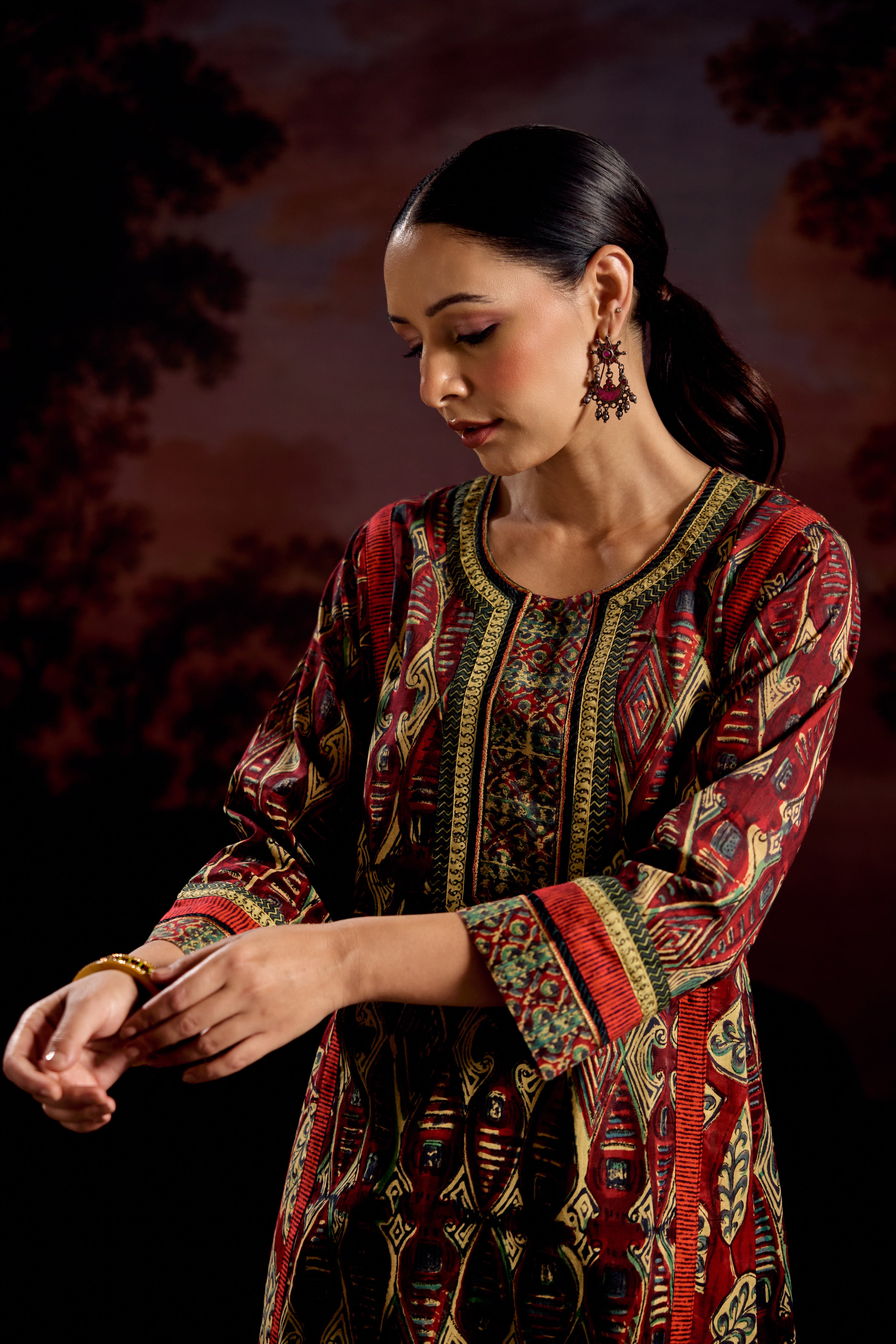 Adya Cotton Printed Kurta Red Green (Set Of 2)