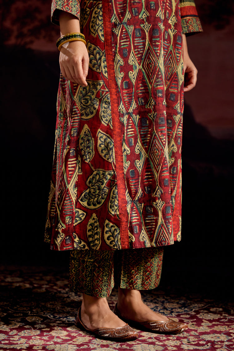 Adya Cotton Printed Kurta Red Green (Set Of 2)