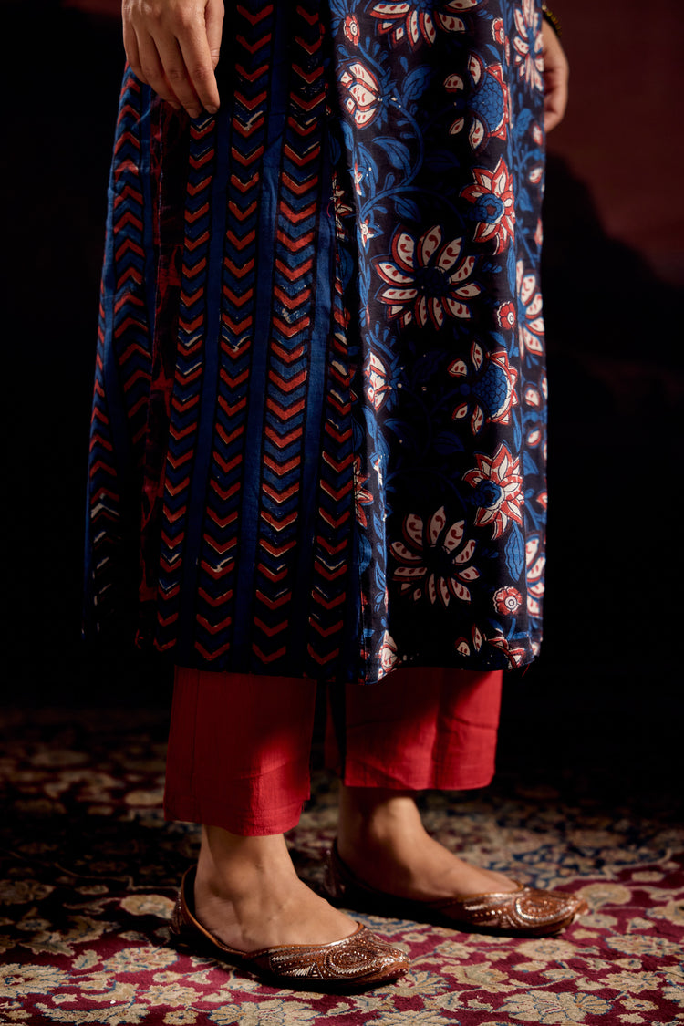 Miran Cotton Hand Block Printed Kurta Black Indigo (Set Of 3)