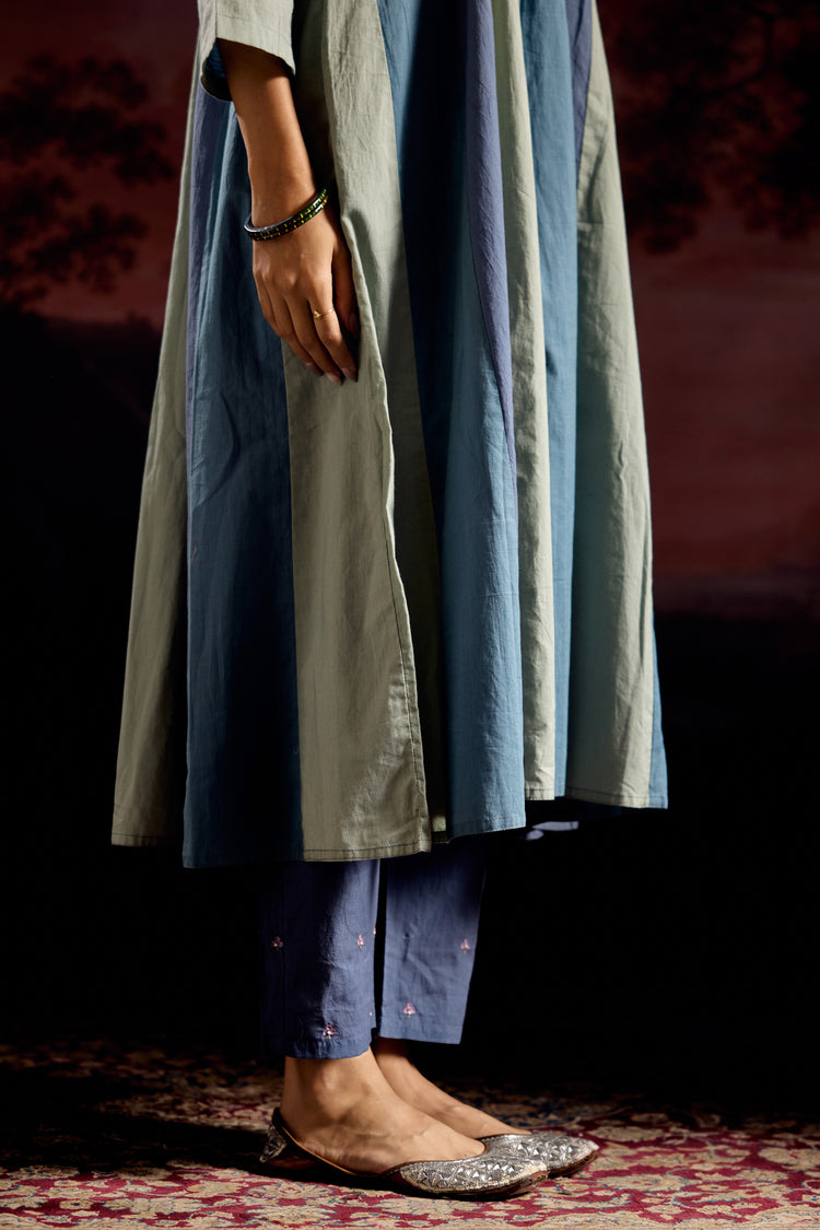 Dreamy Cotton Embroidered Kurta Blue Grey (Set Of 3)