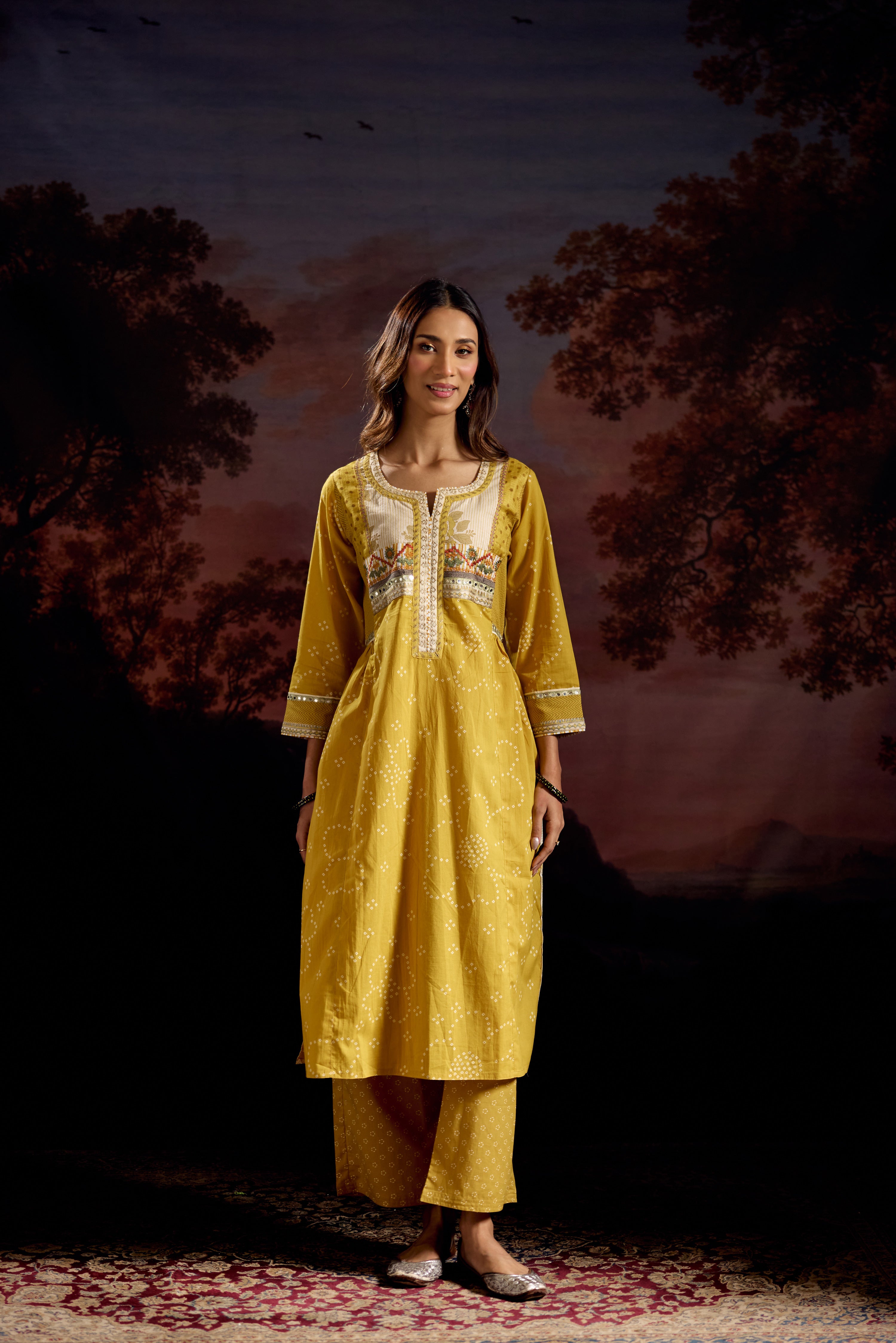 Banjara Cotton Printed Kurta Yellow (Set Of 3)