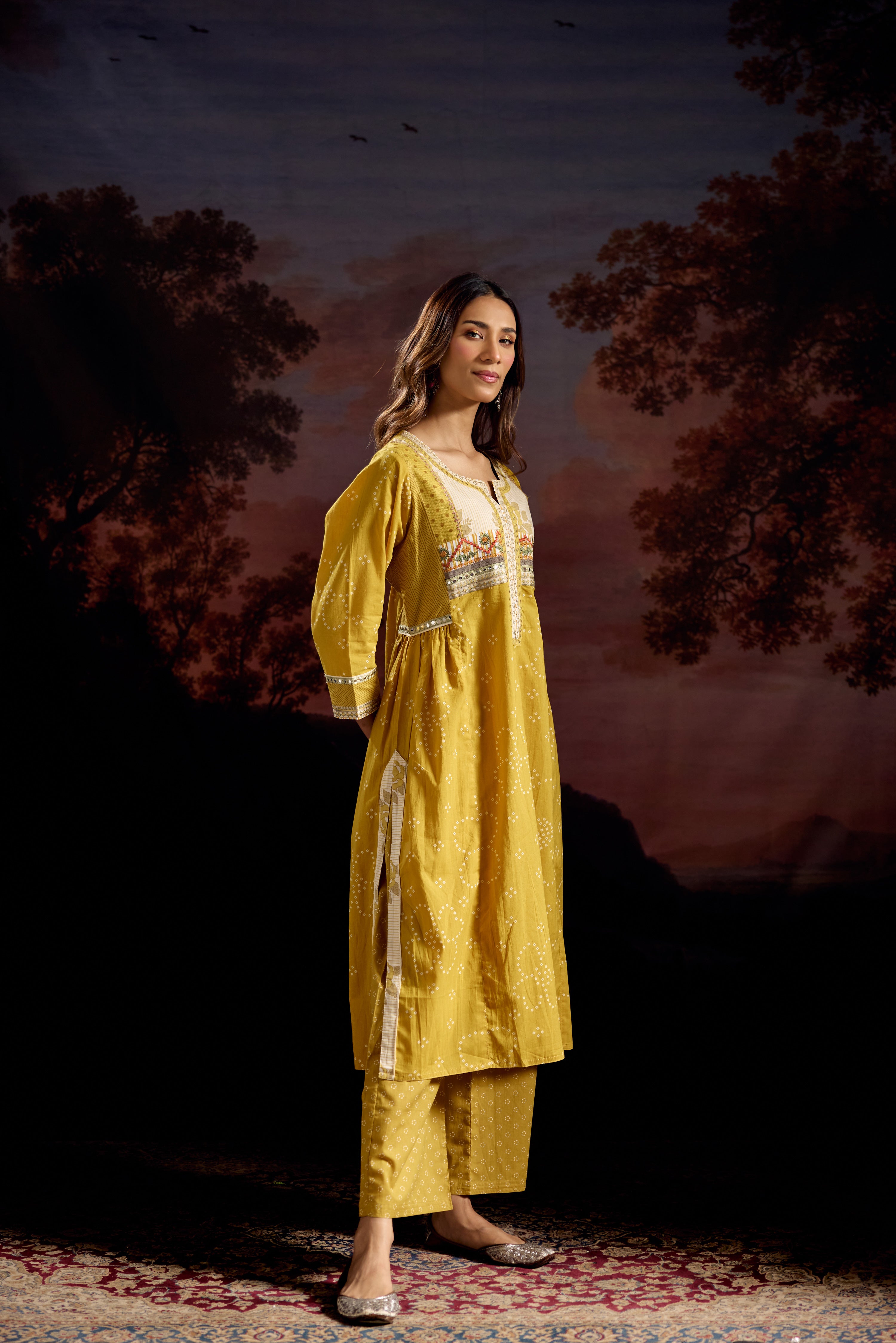 Banjara Cotton Printed Kurta Yellow (Set Of 3)
