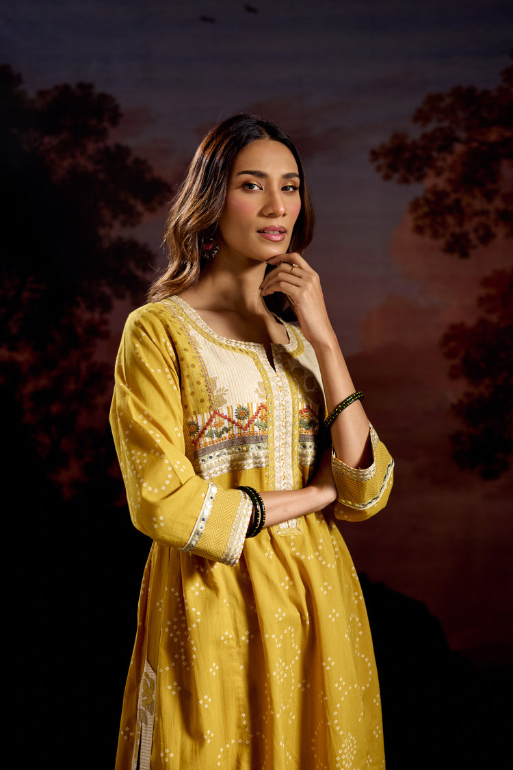 Banjara Cotton Printed Kurta Yellow (Set Of 3)
