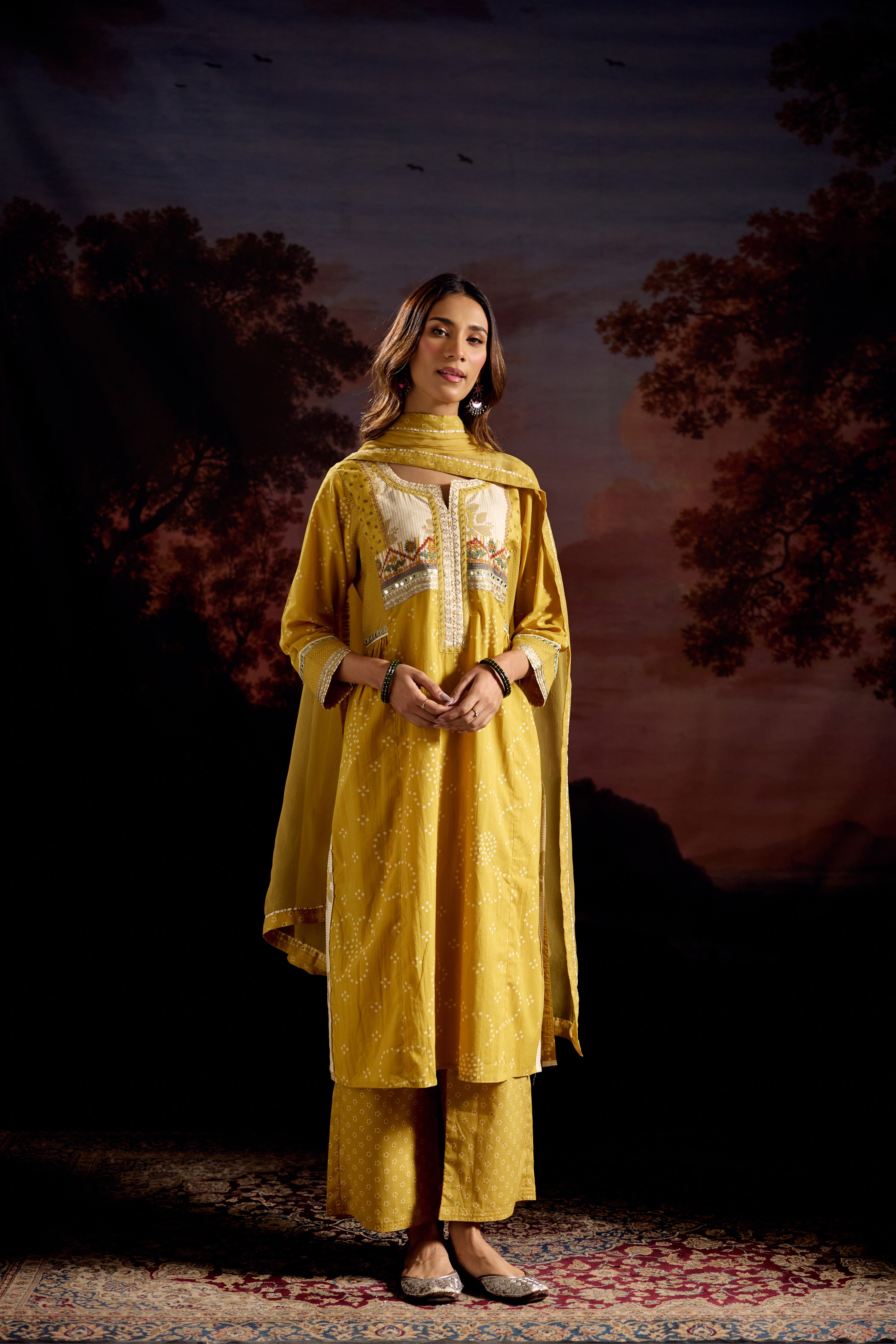 Banjara Cotton Printed Kurta Yellow (Set Of 3)