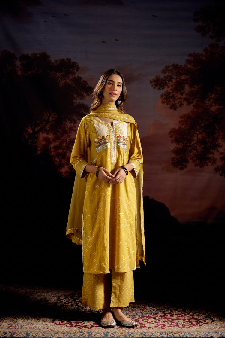 Banjara Cotton Printed Kurta Yellow (Set Of 3)