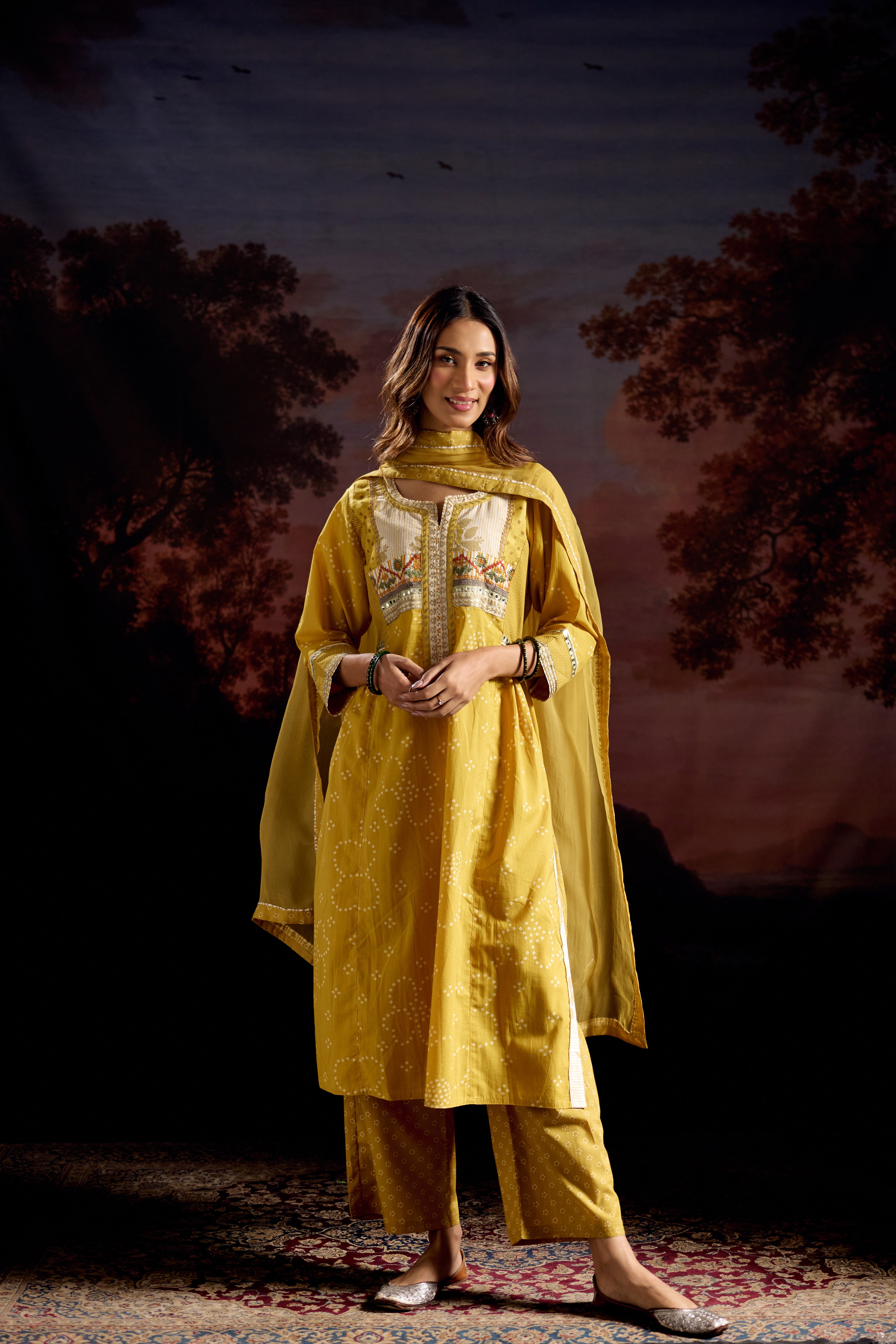 Banjara Cotton Printed Kurta Yellow (Set Of 3)