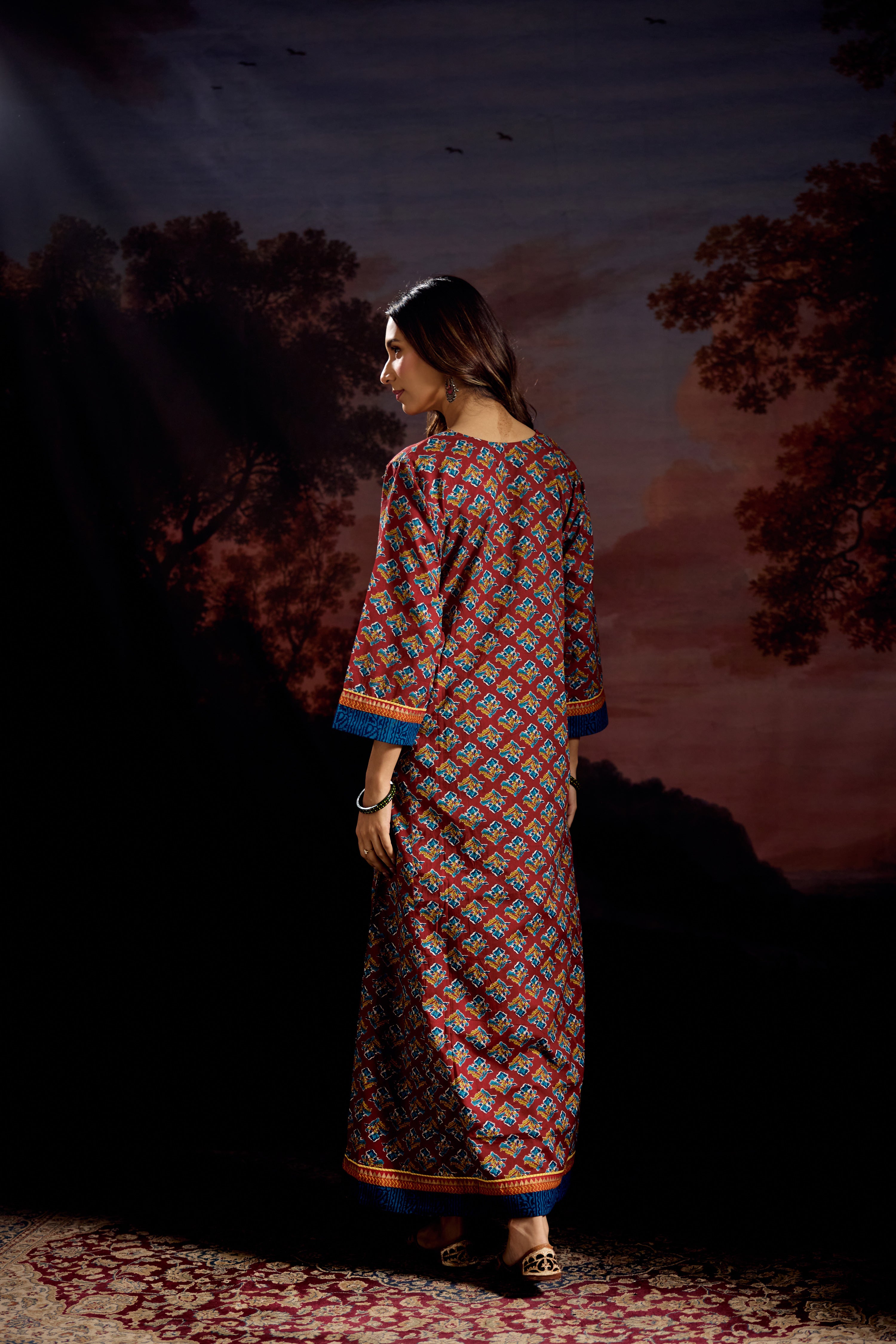 Rozana Caftan Maroon Blue