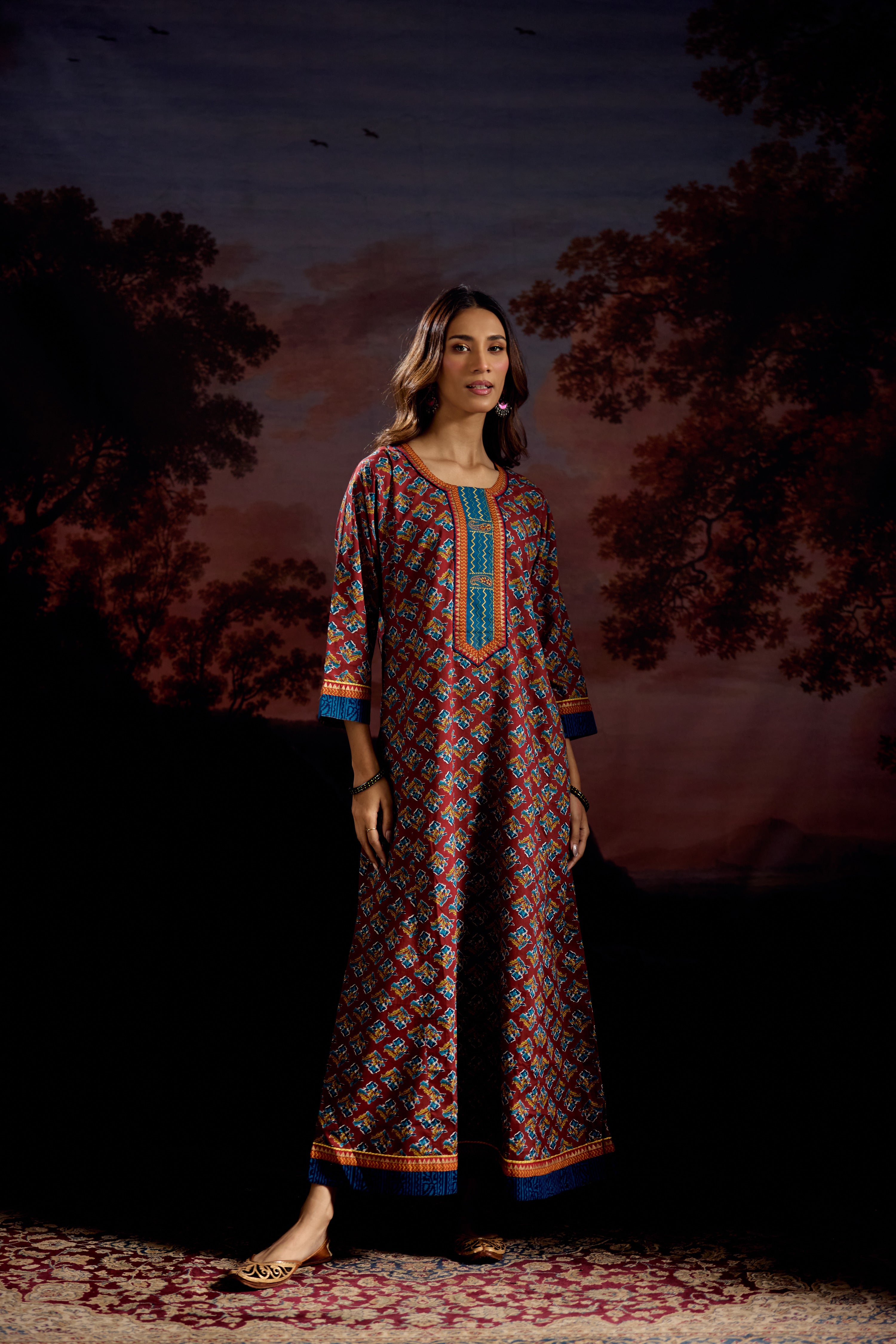Rozana Caftan Maroon Blue