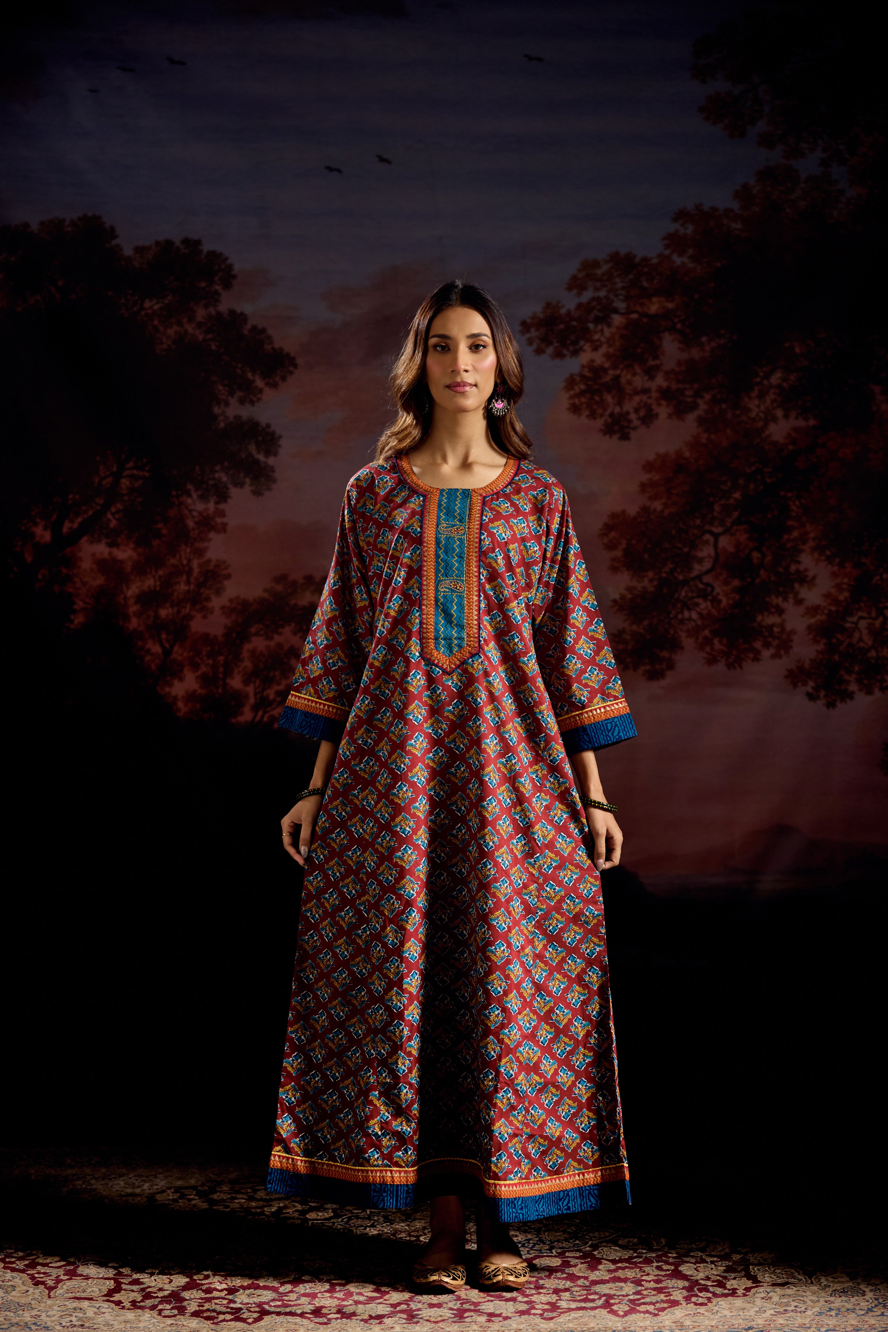 Rozana Caftan Maroon Blue