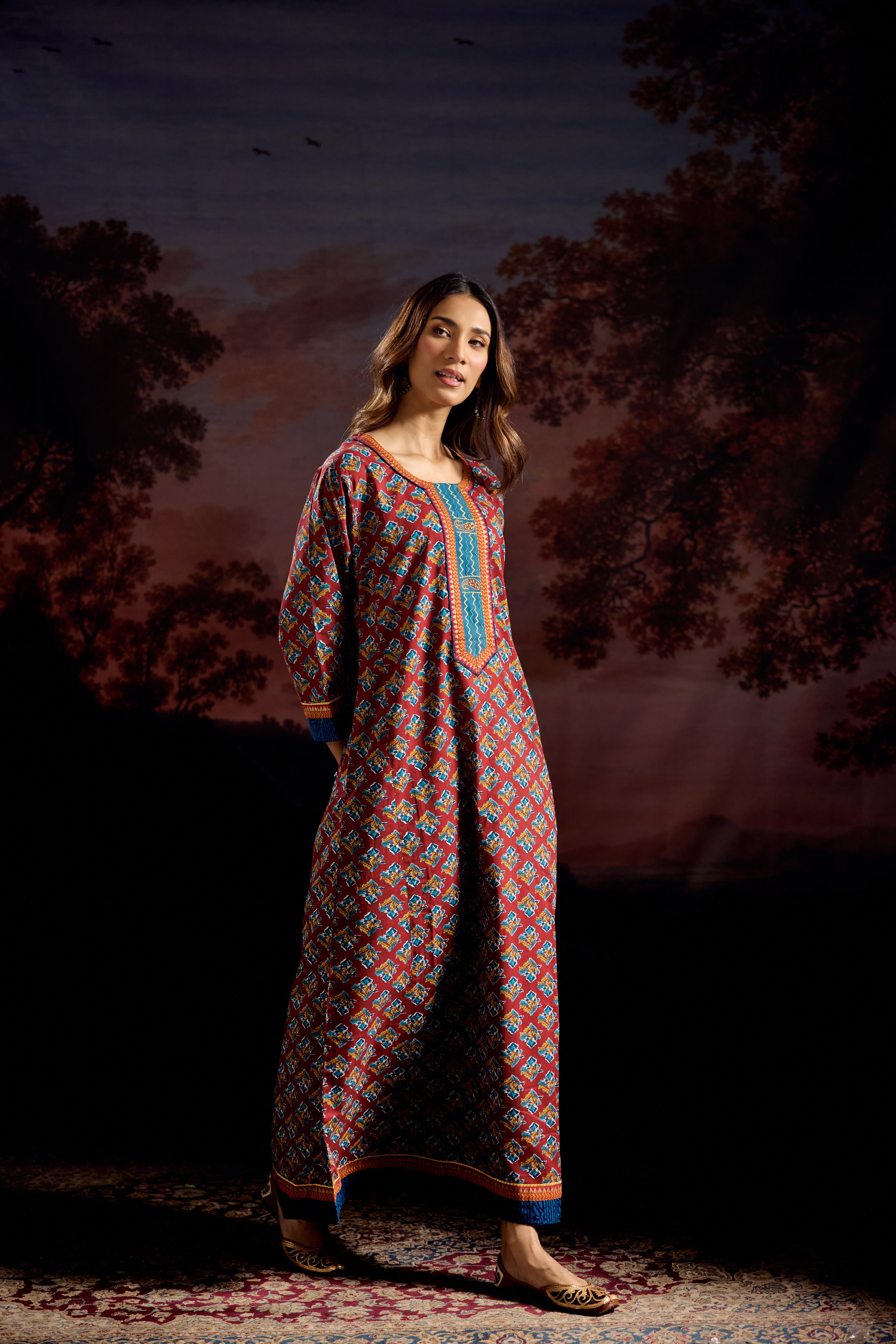 Rozana Caftan Maroon Blue