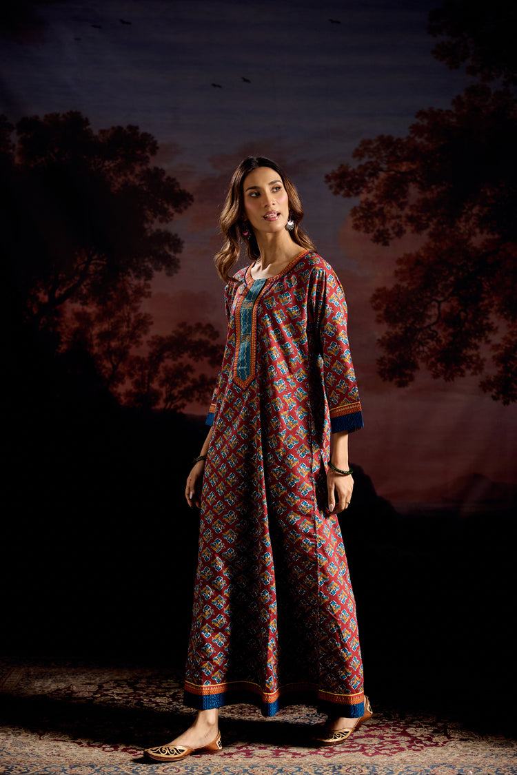 Rozana Caftan Maroon Blue