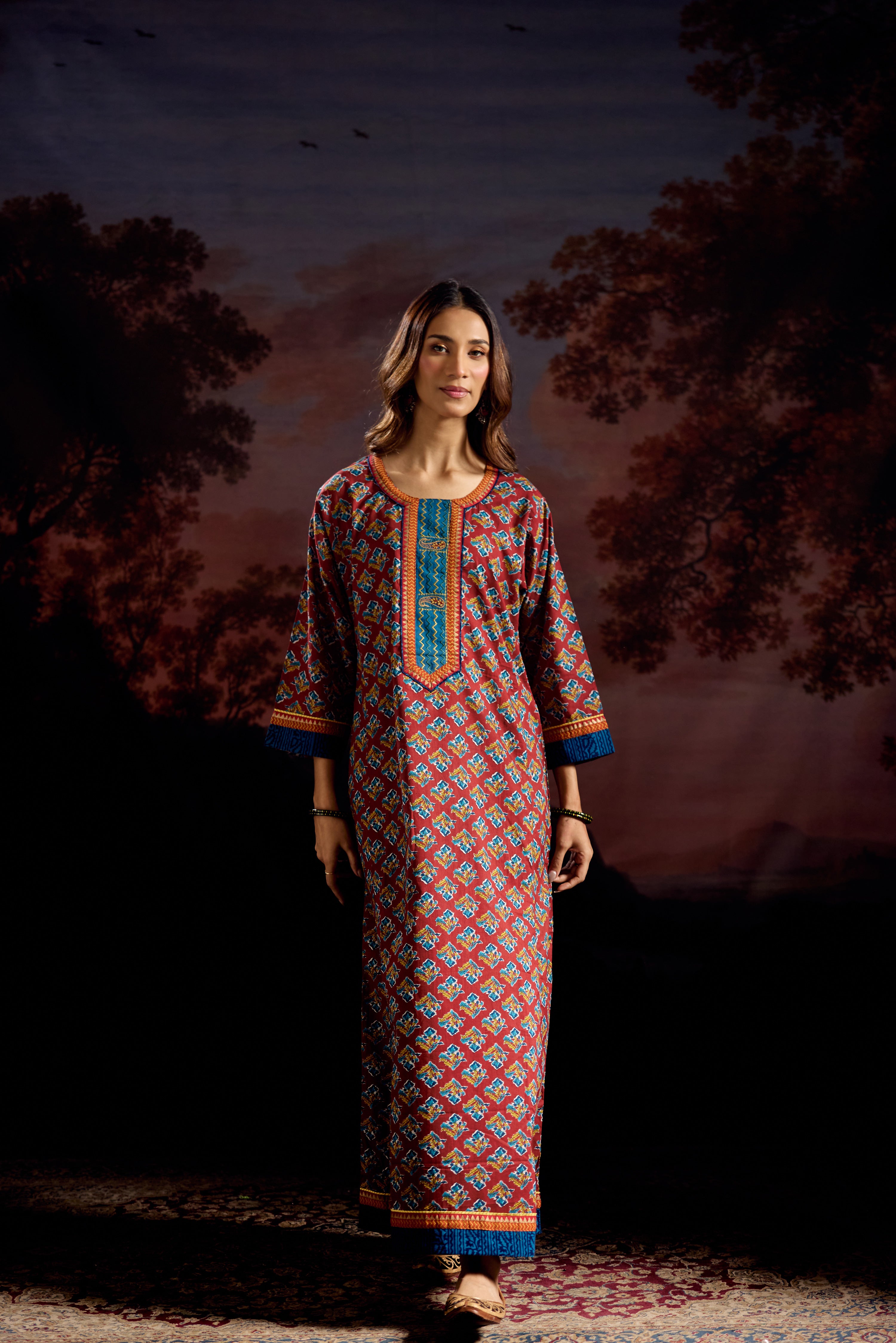 Rozana Caftan Maroon Blue