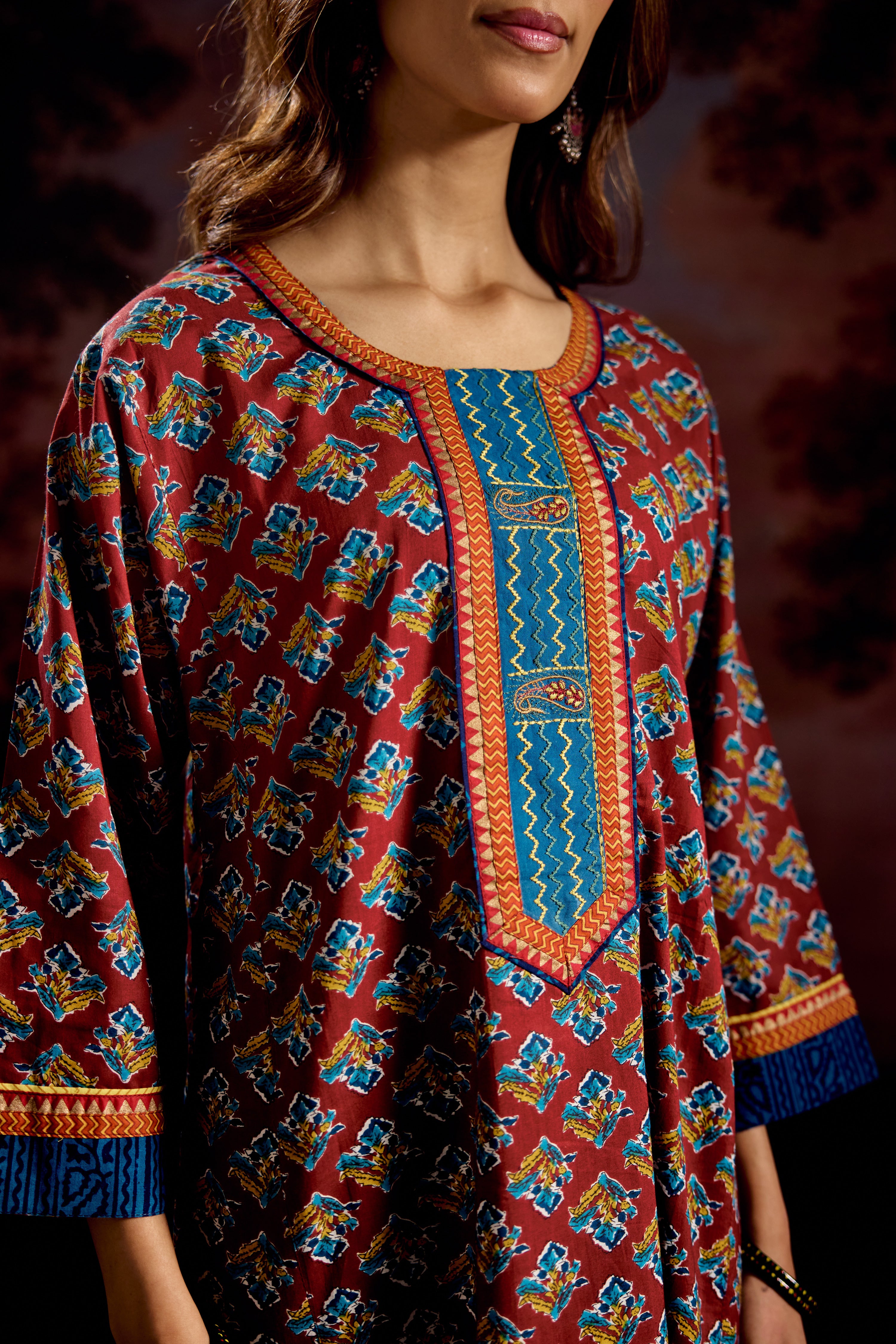 Rozana Caftan Maroon Blue