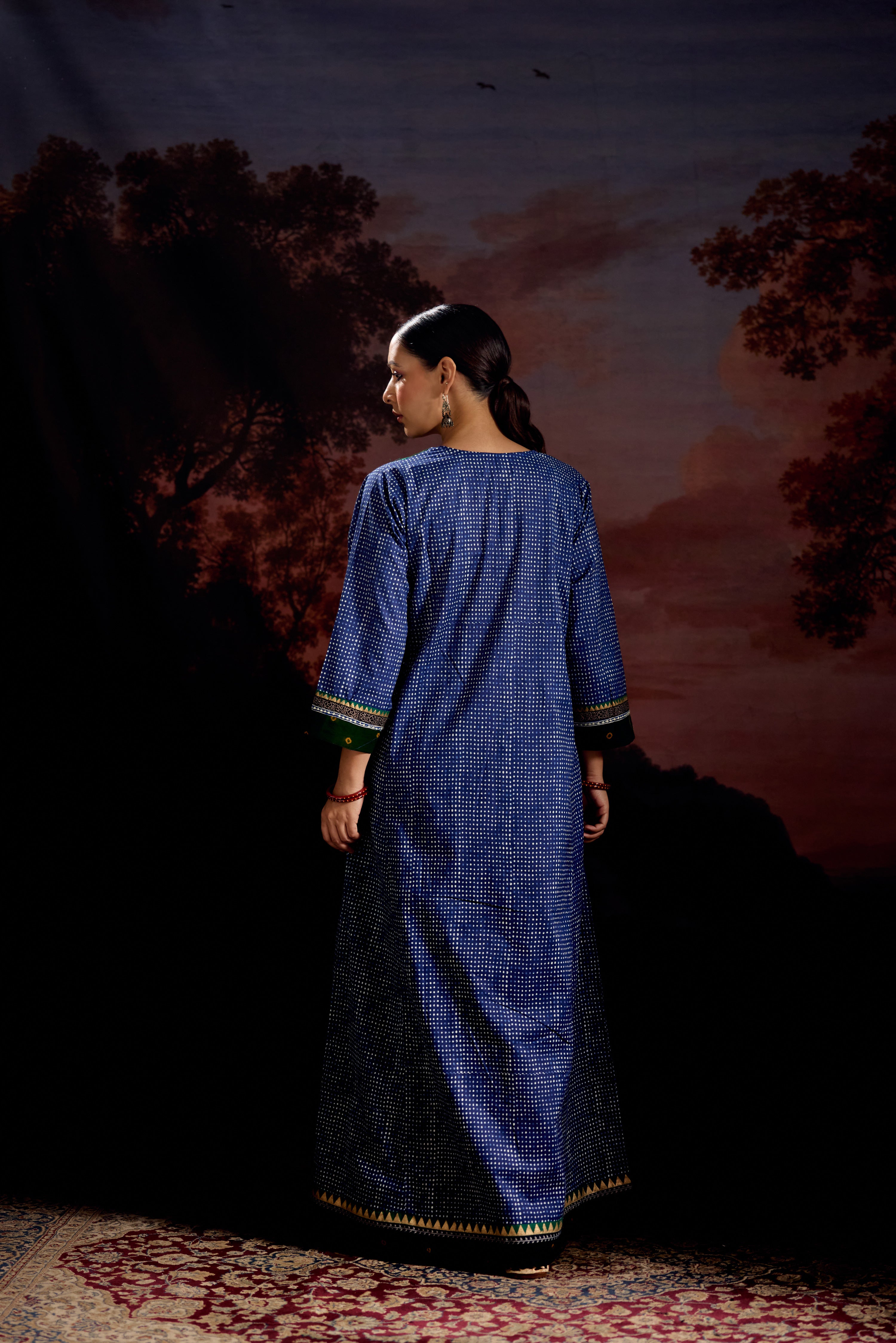 Rozana Cotton Printed Caftan Blue