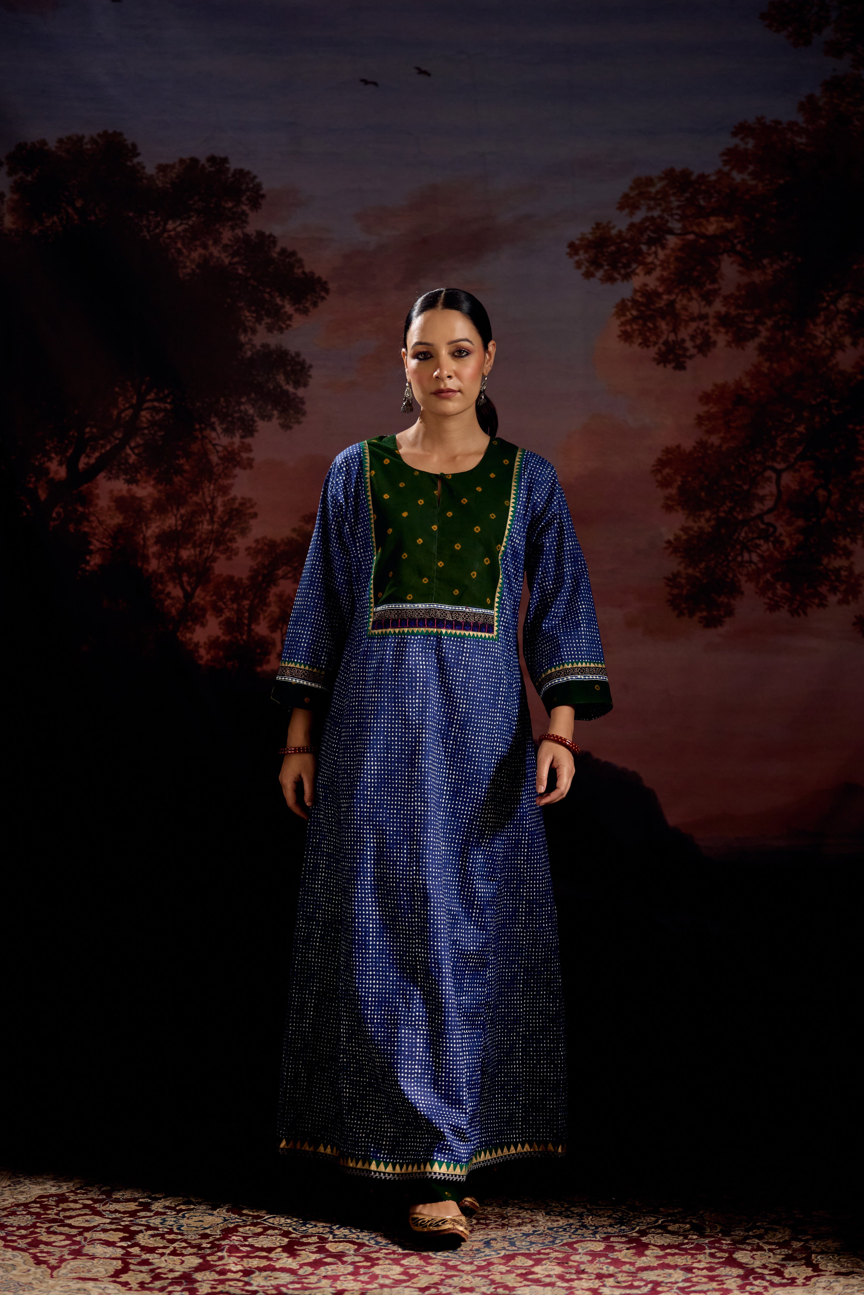 Rozana Cotton Printed Caftan Blue