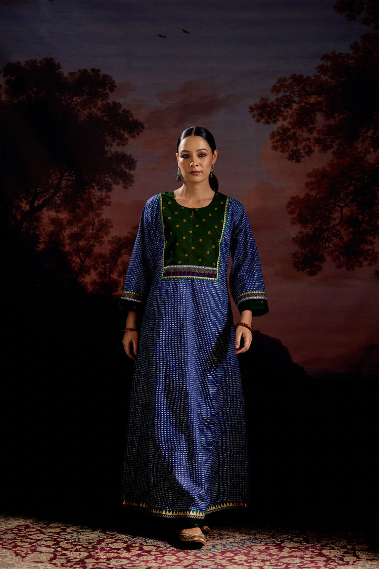 Rozana Cotton Printed Caftan Blue