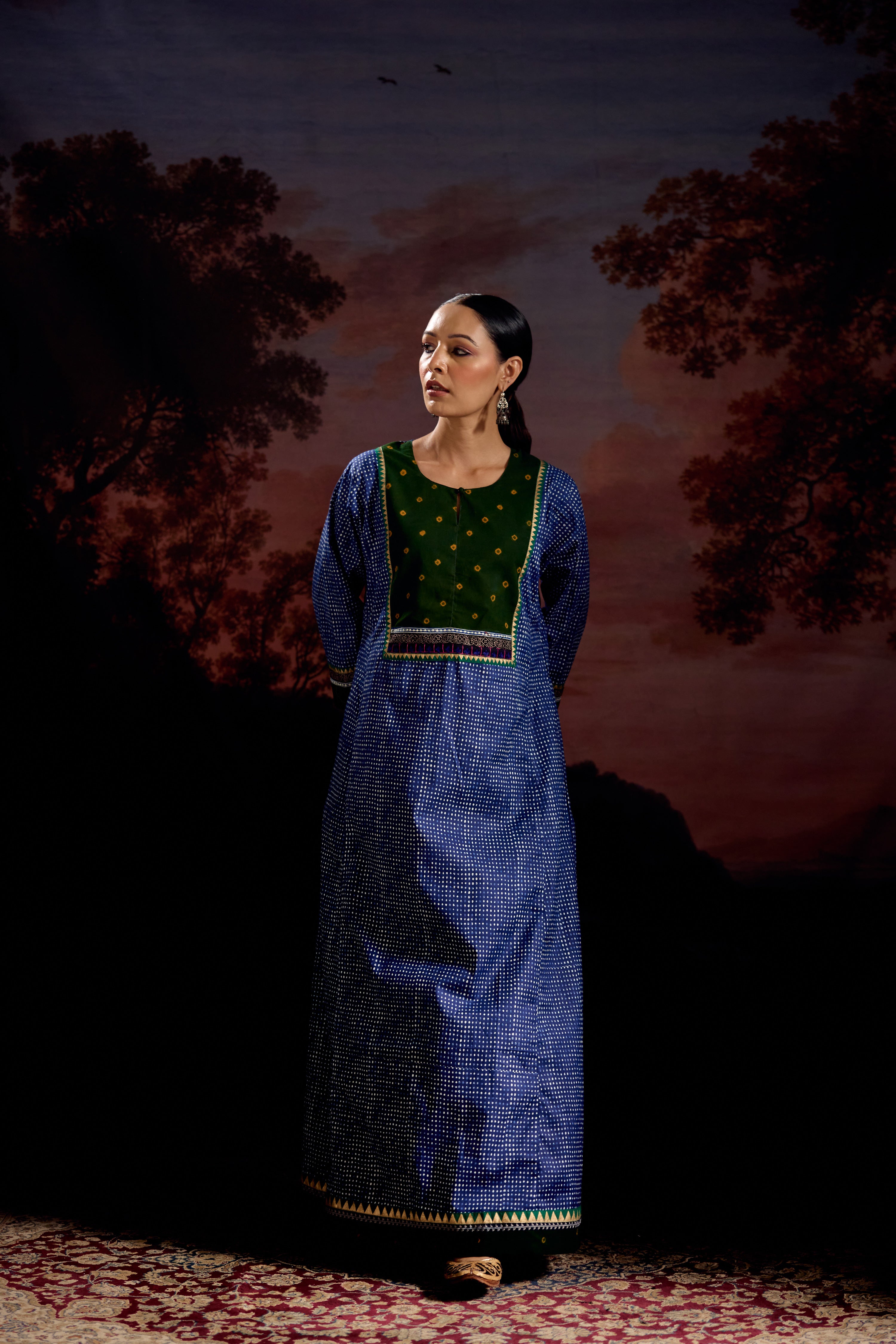 Rozana Cotton Printed Caftan Blue