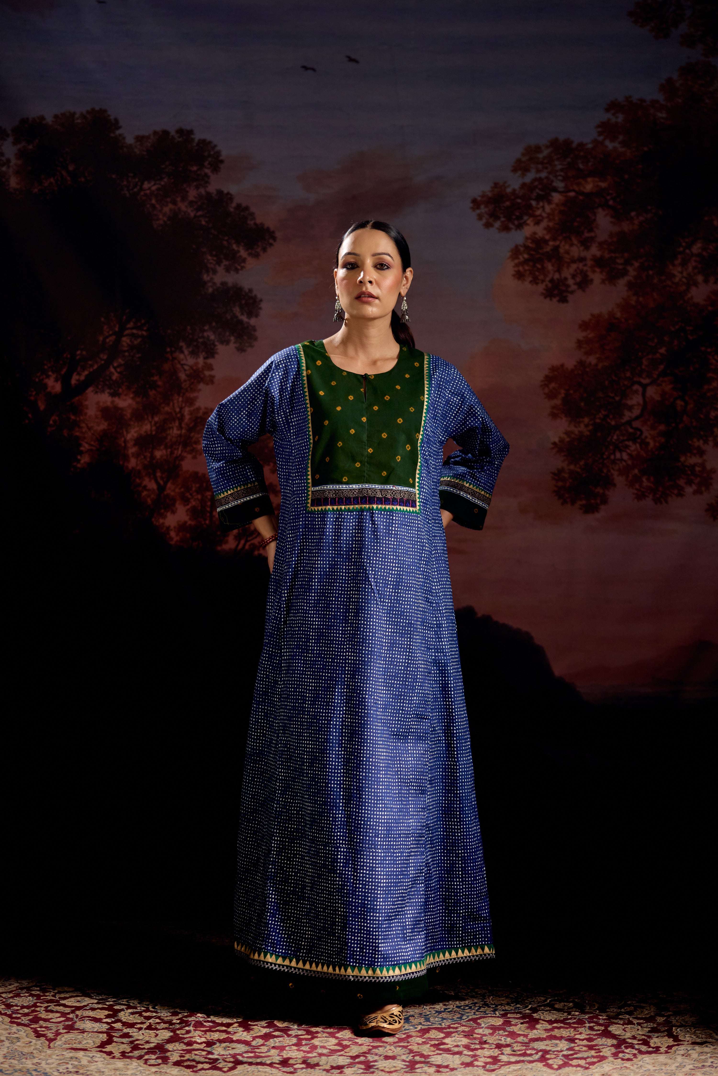 Rozana Cotton Printed Caftan Blue