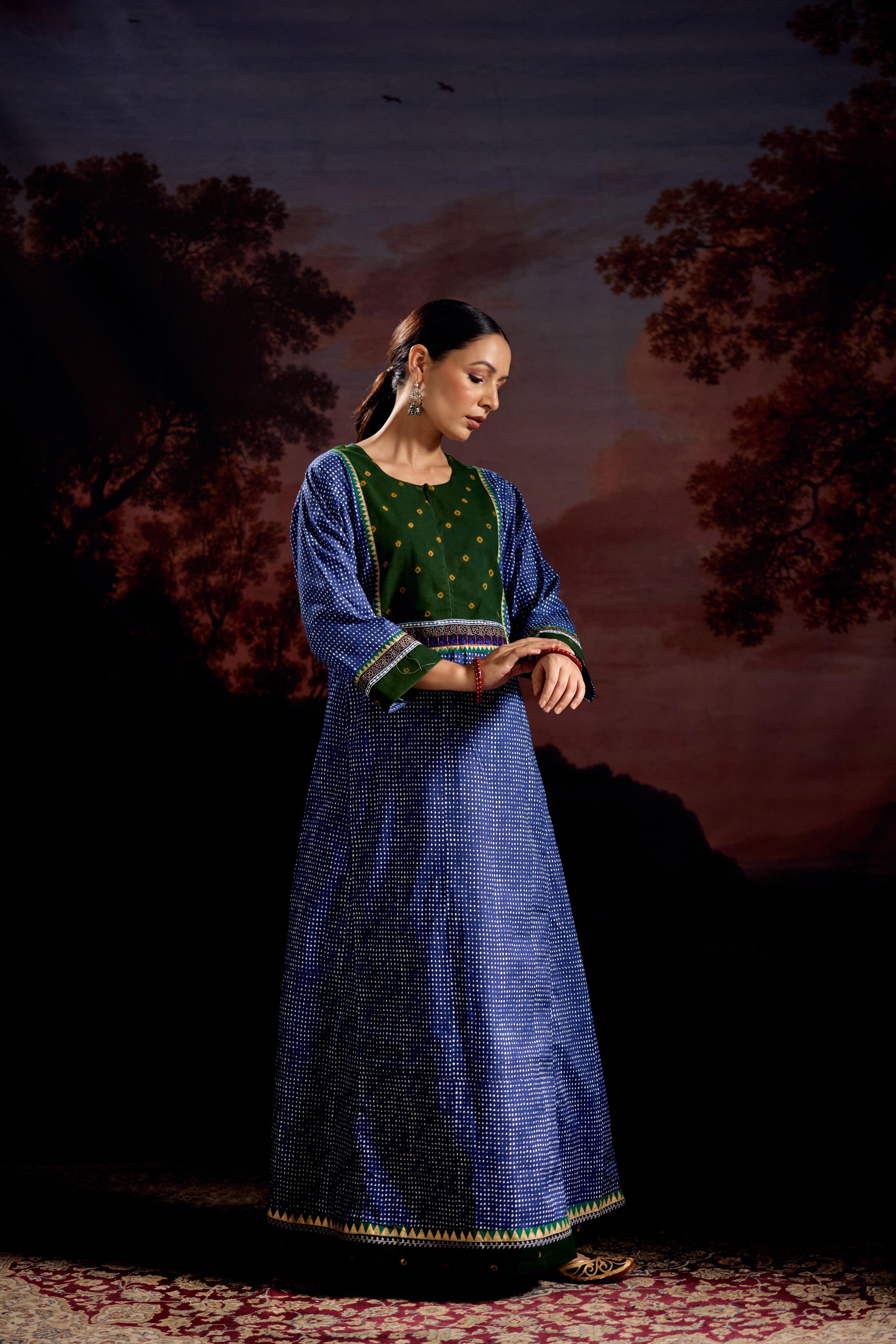 Rozana Cotton Printed Caftan Blue