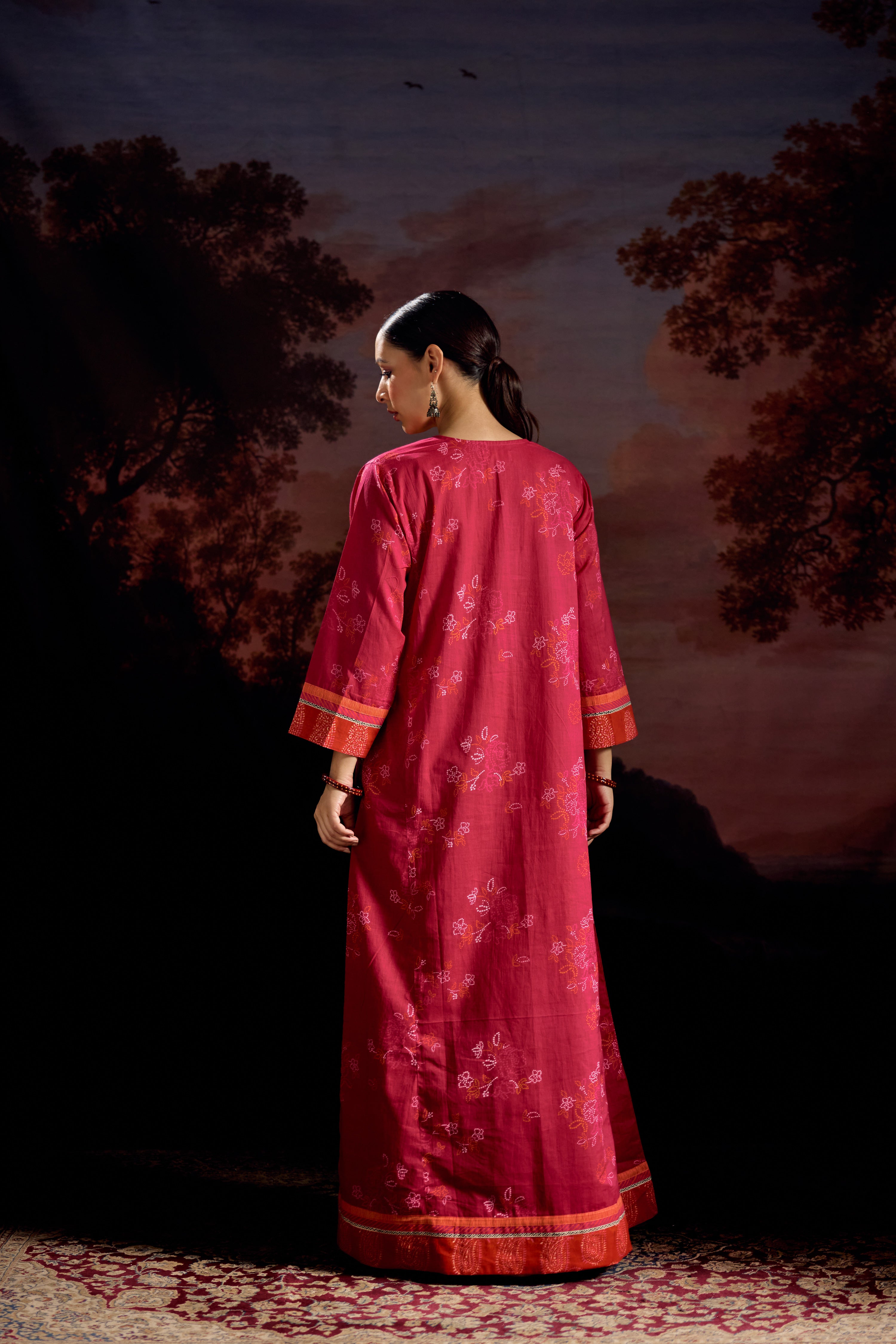Rozana Cotton Printed Caftan Pink