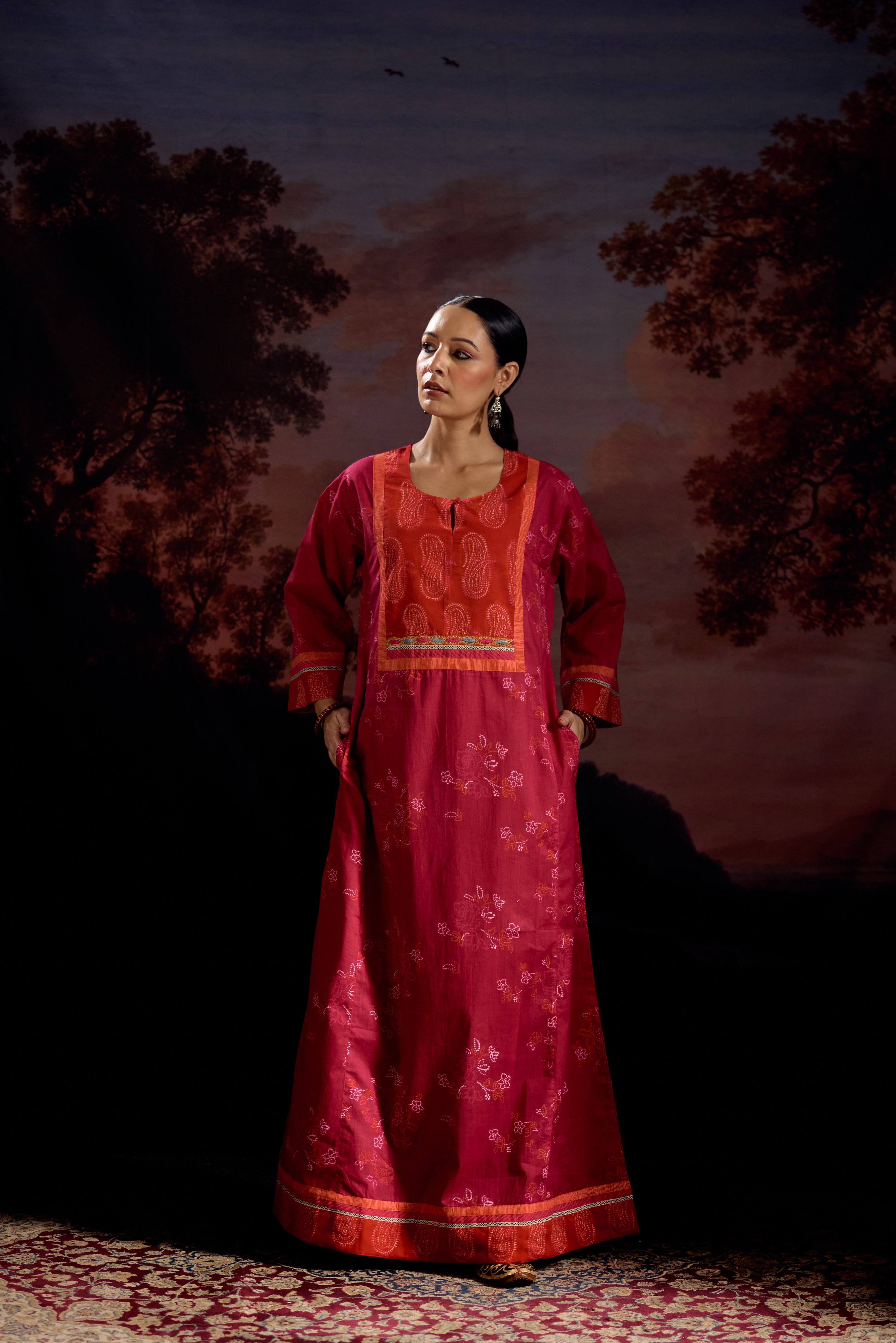 Rozana Cotton Printed Caftan Pink