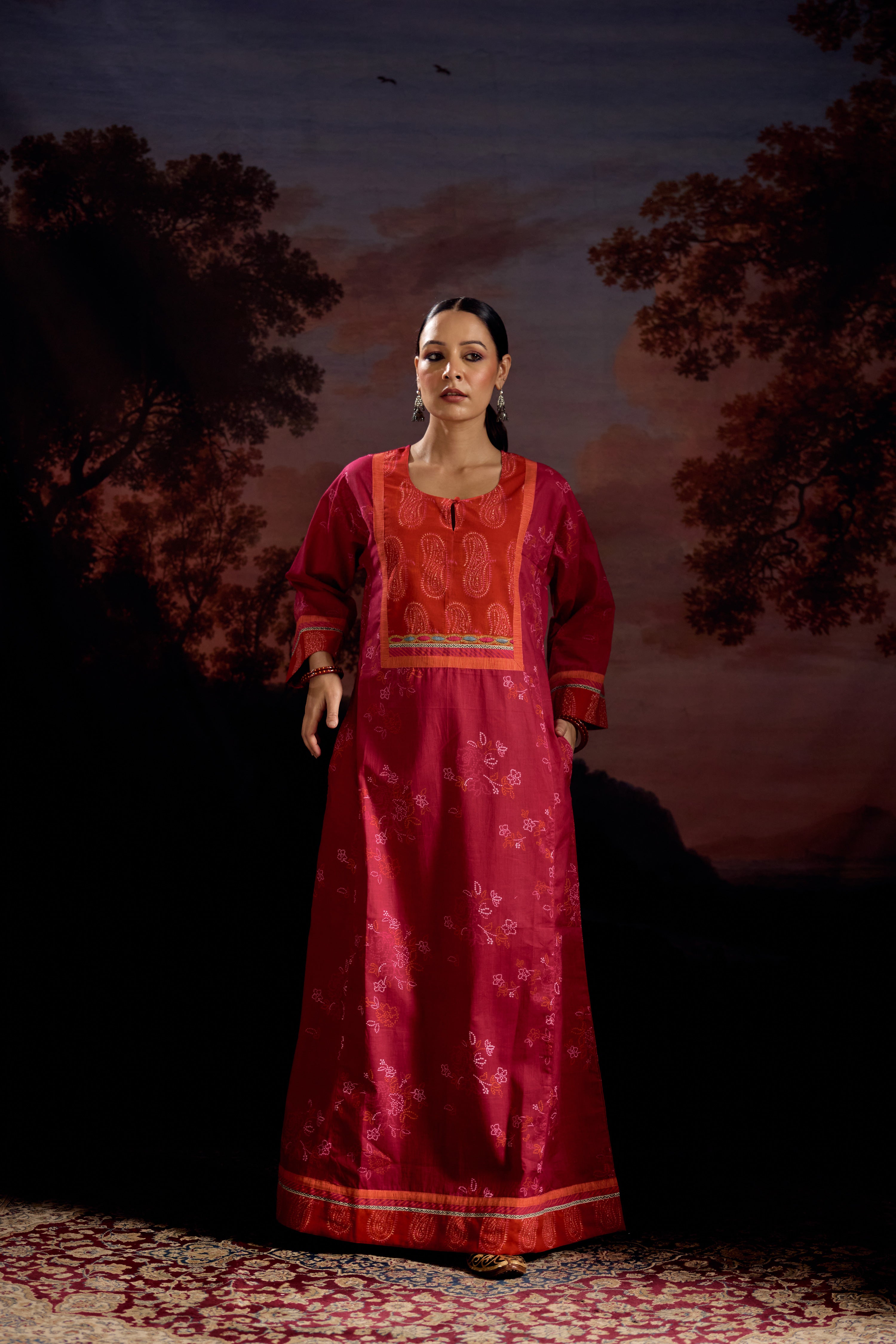 Rozana Cotton Printed Caftan Pink