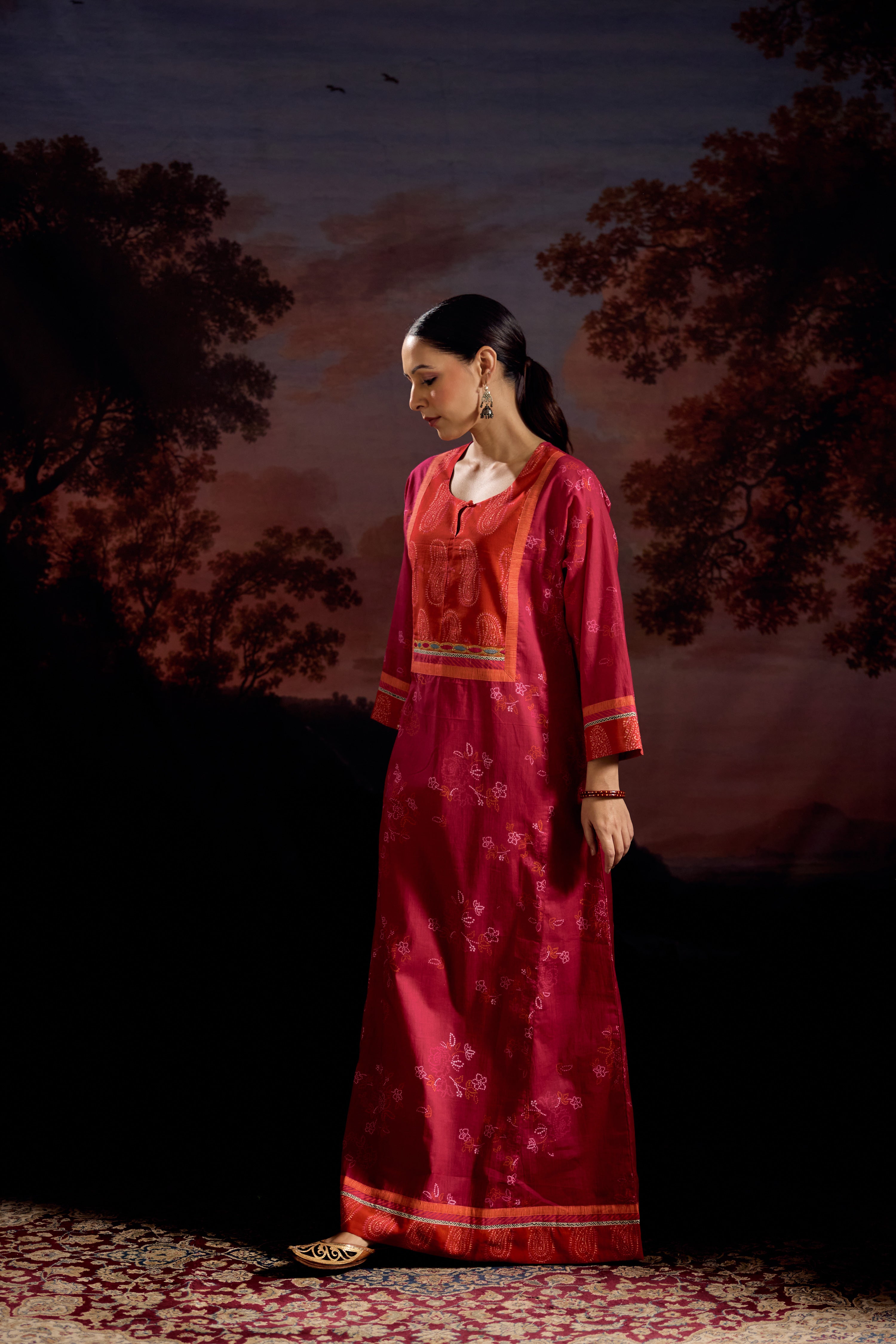 Rozana Cotton Printed Caftan Pink