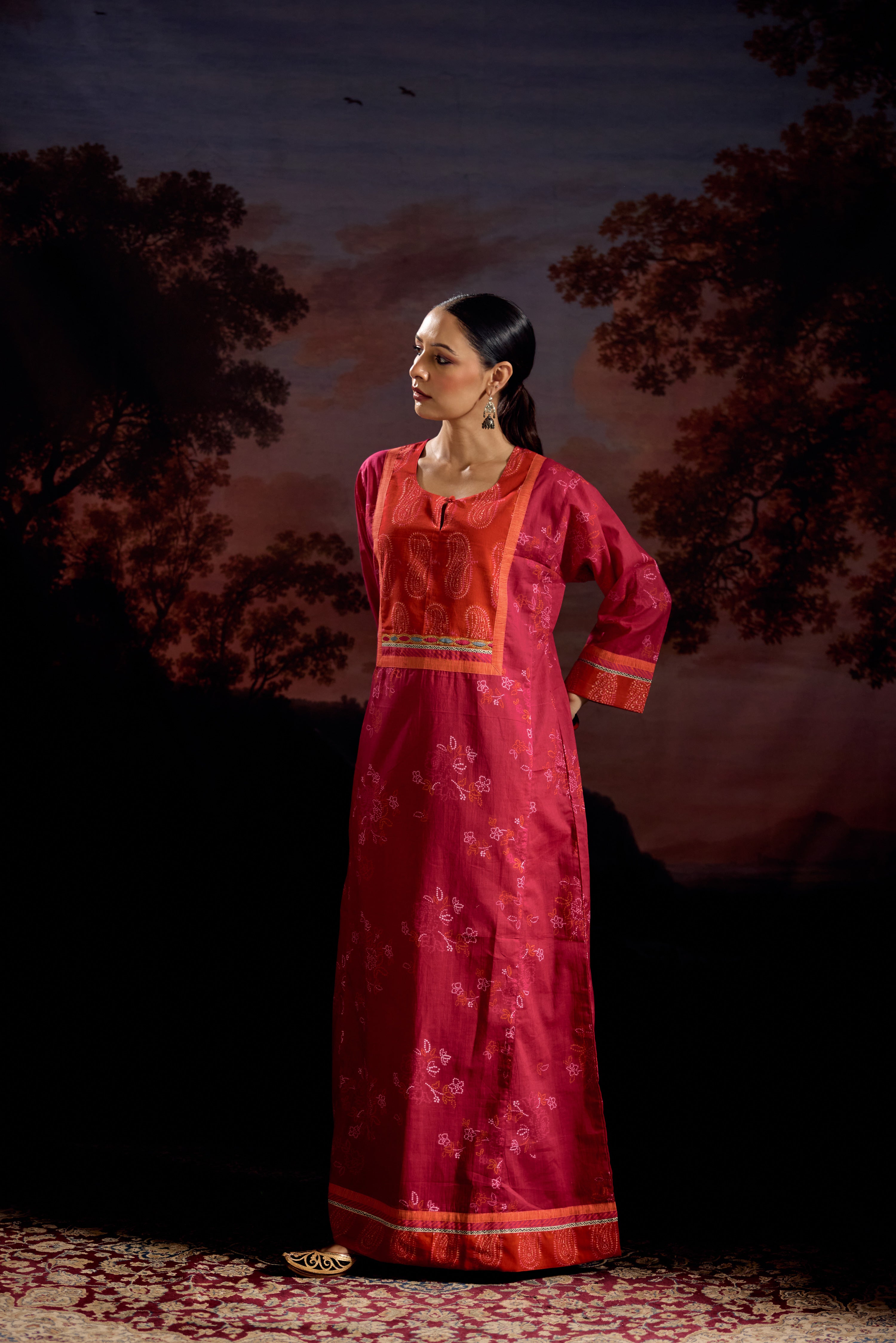 Rozana Cotton Printed Caftan Pink