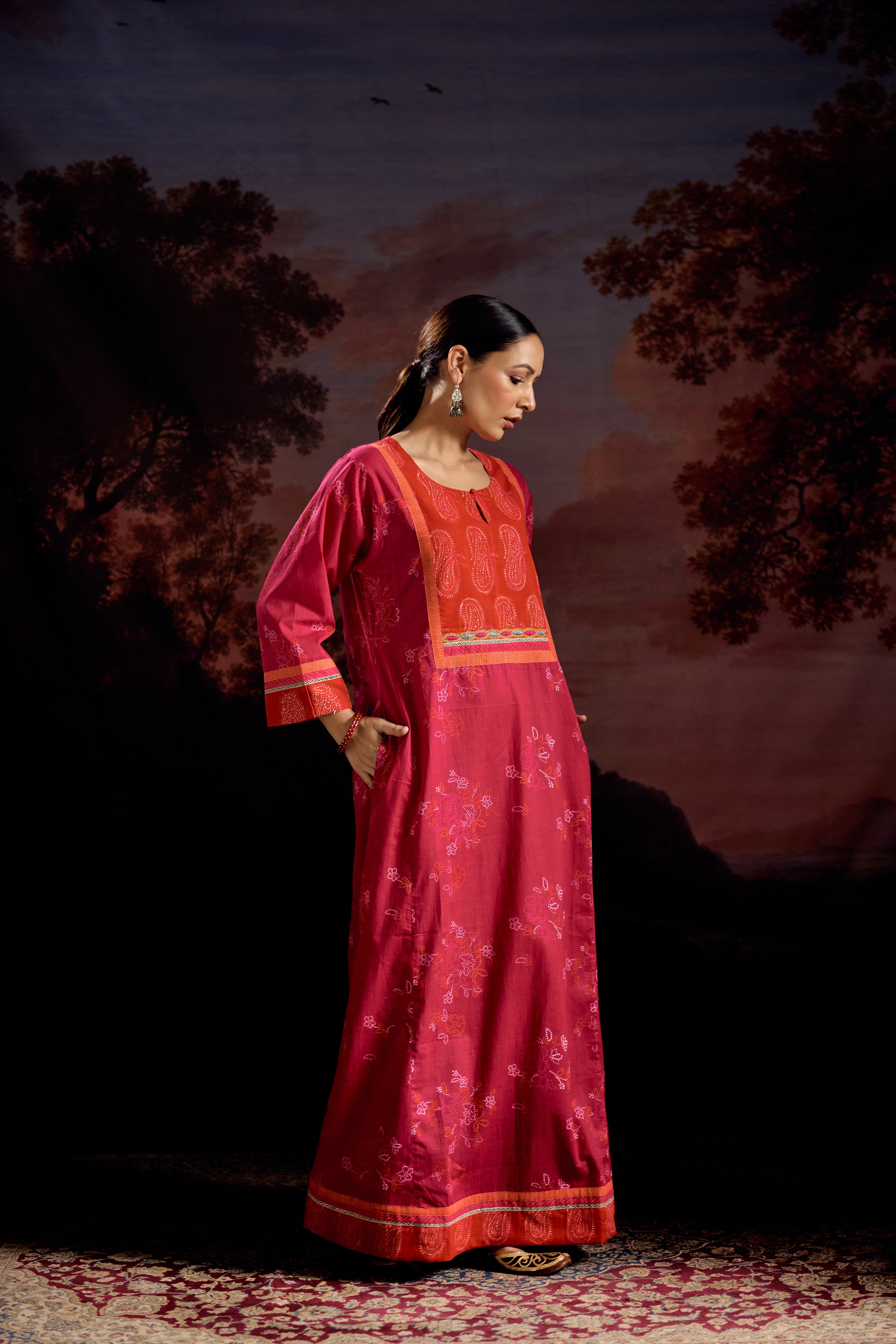 Rozana Cotton Printed Caftan Pink