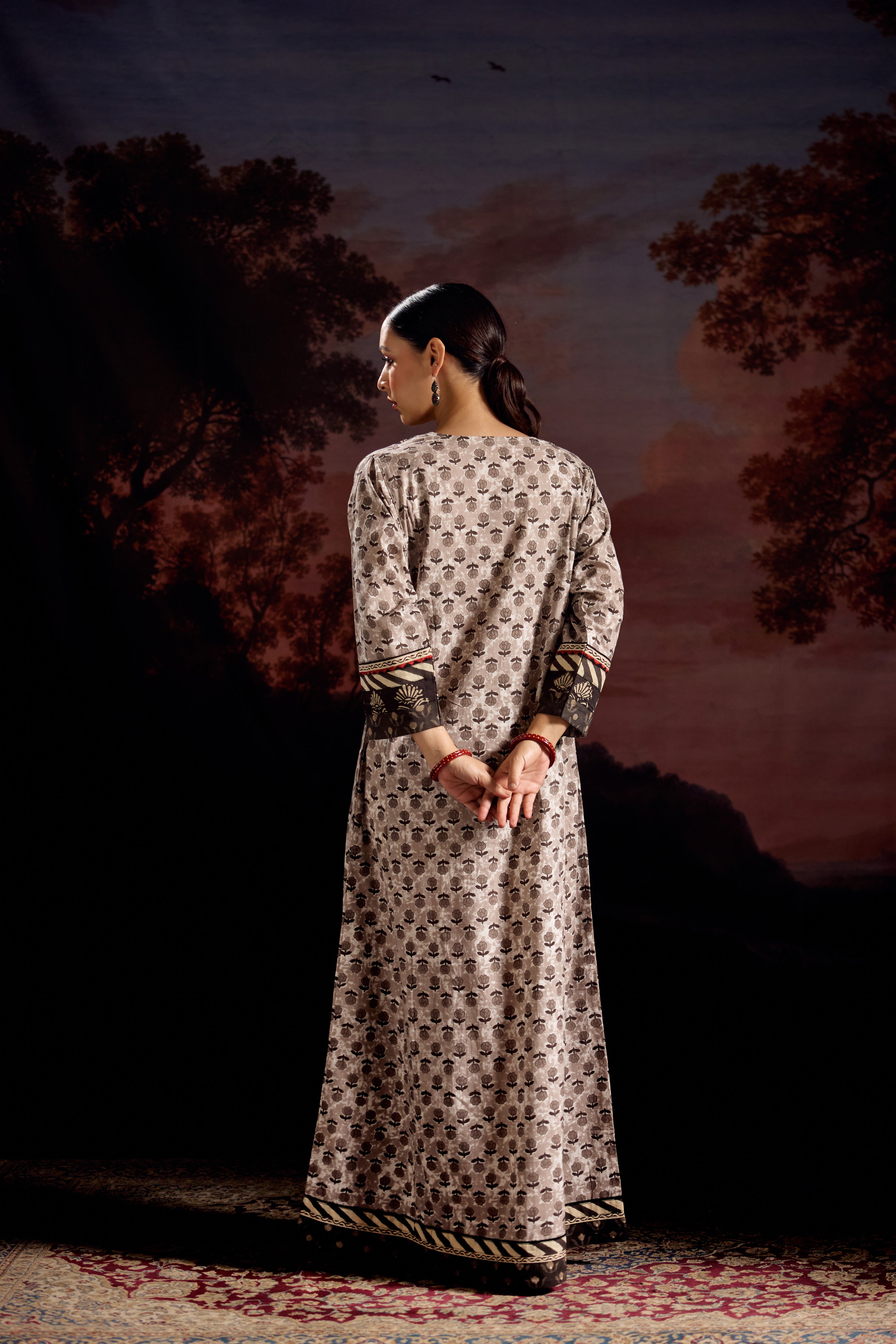 Rozana Cotton Printed Caftan Grey