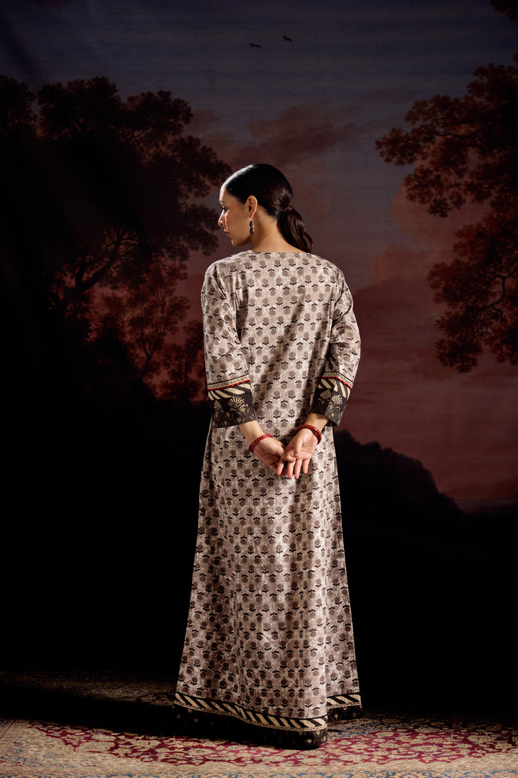 Rozana Cotton Printed Caftan Grey