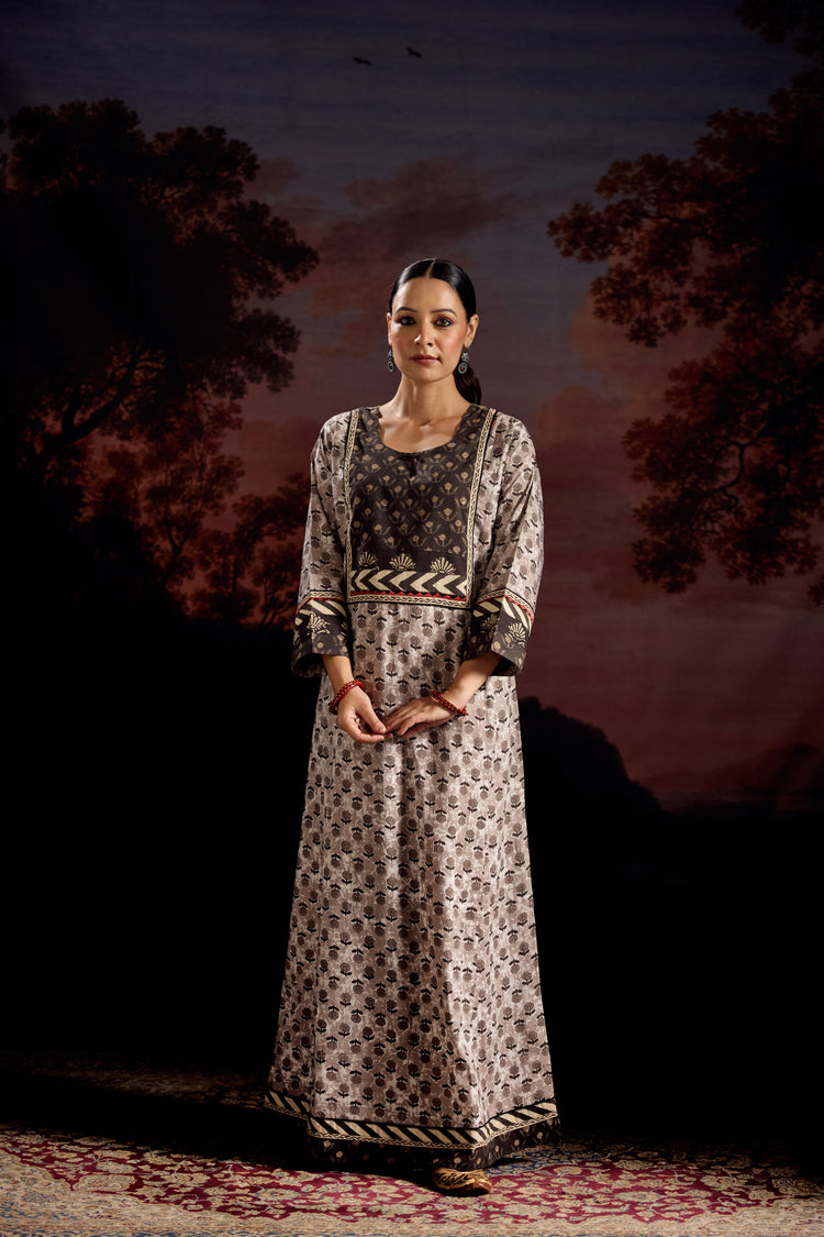 Rozana Cotton Printed Caftan Grey