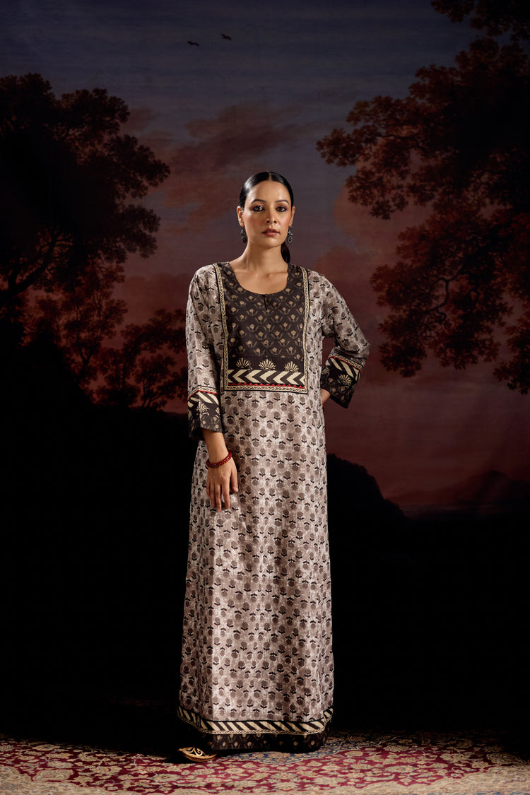 Rozana Cotton Printed Caftan Grey