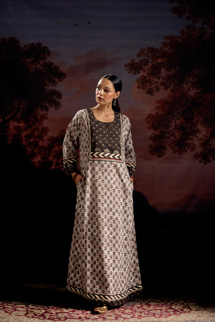 Rozana Cotton Printed Caftan Grey
