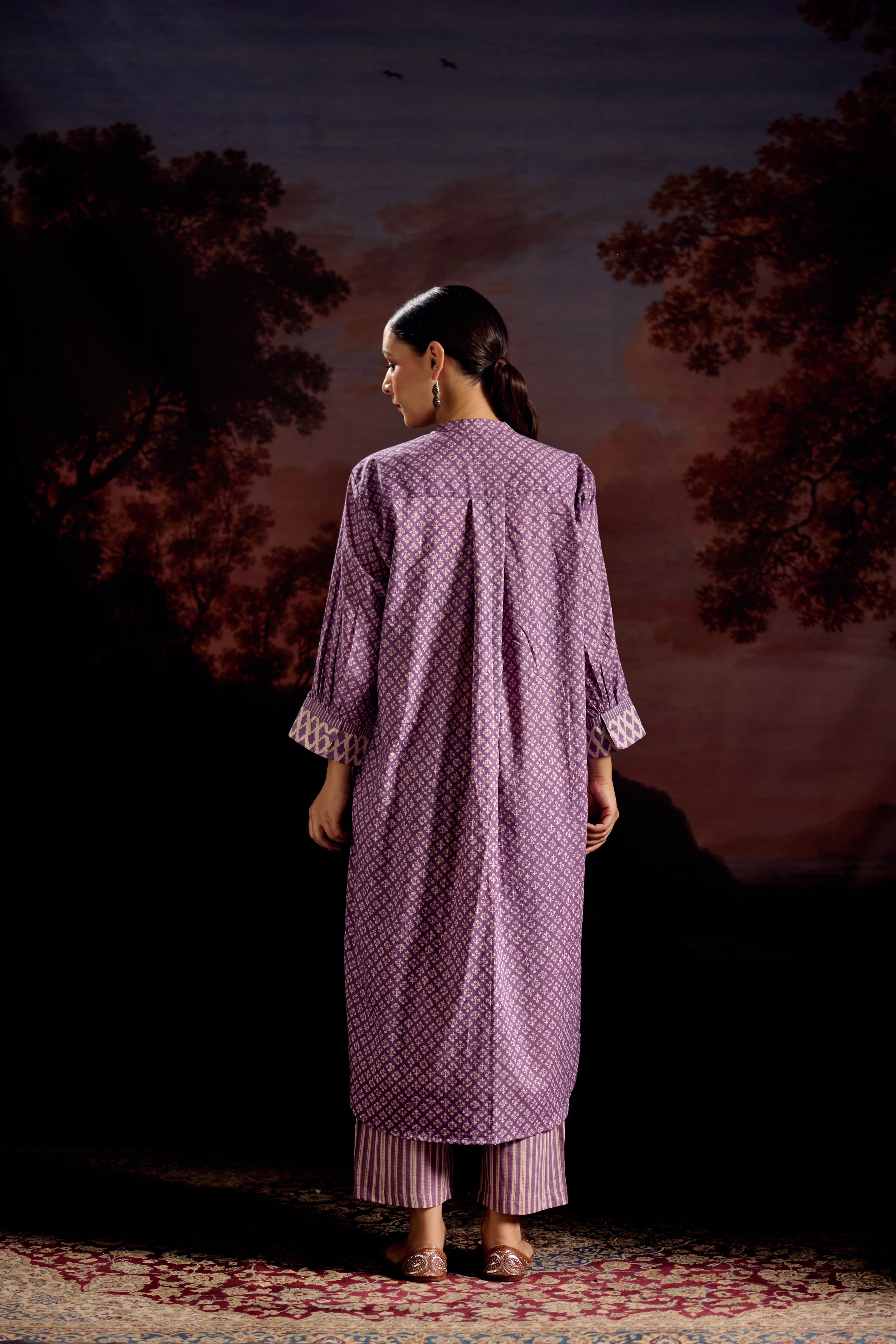 Sarah Cotton Printed Co-ord Set Mauve