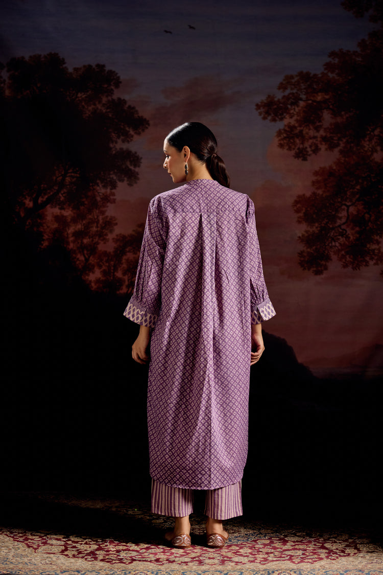 Sarah Cotton Printed Co-ord Set Mauve