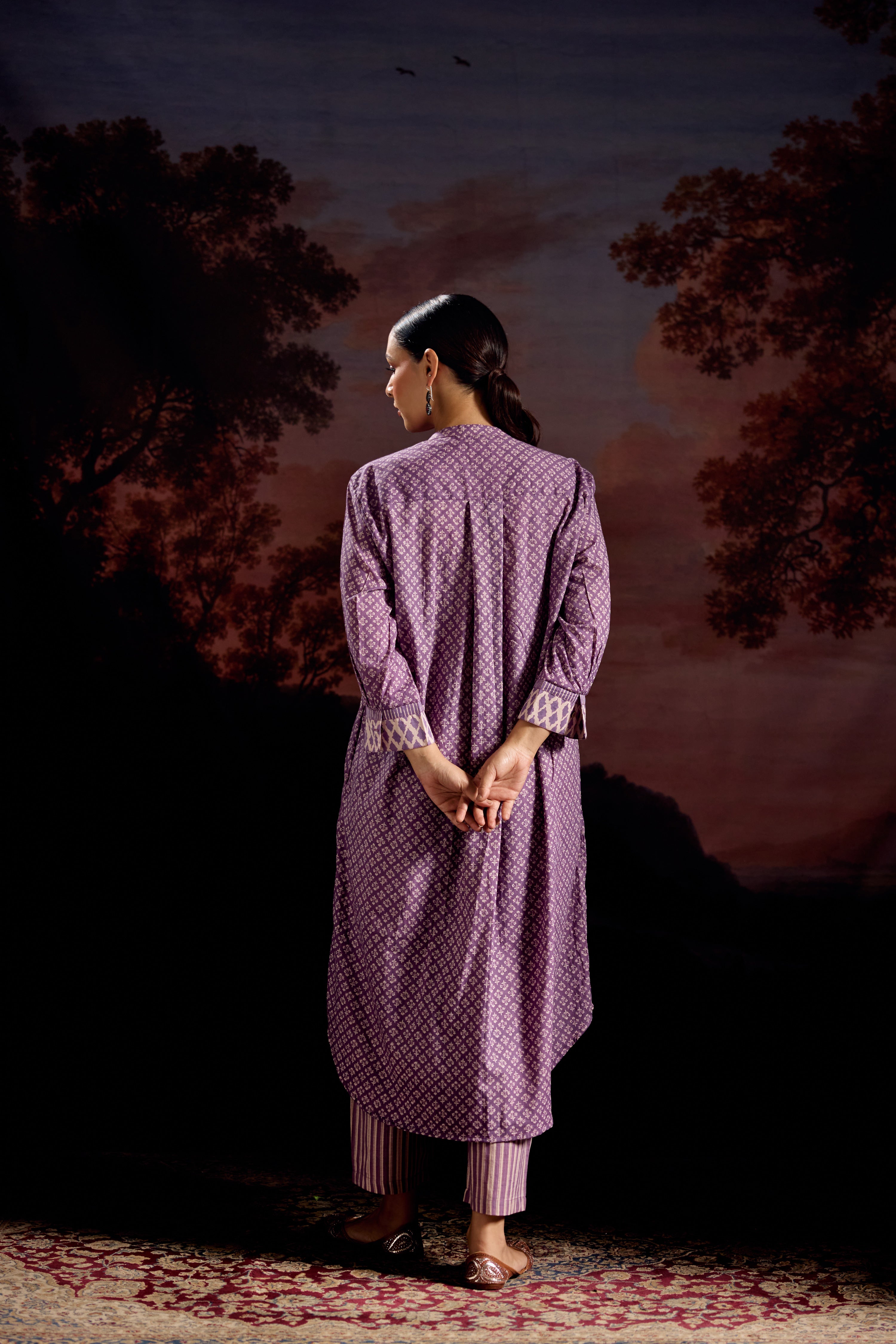 Sarah Cotton Printed Co-ord Set Mauve