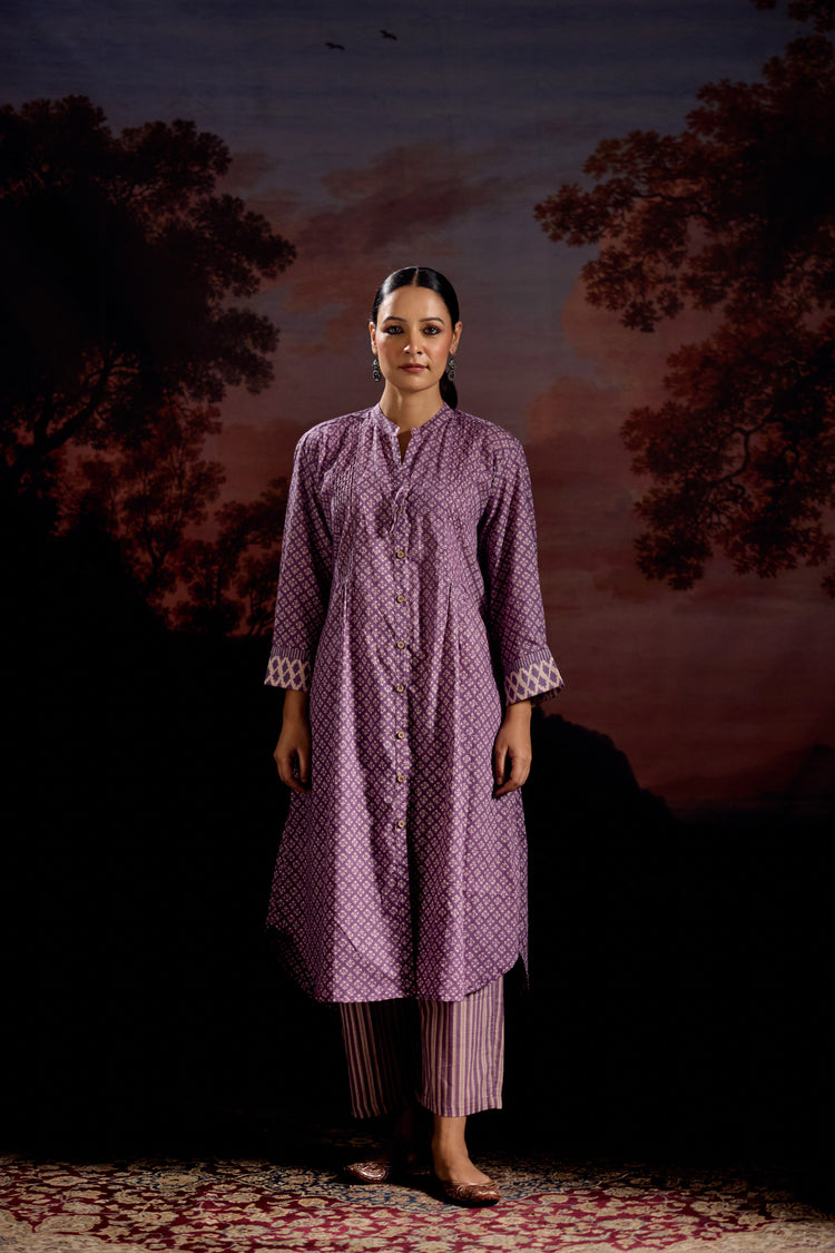 Sarah Cotton Printed Co-ord Set Mauve