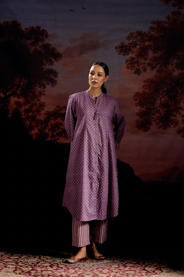 Sarah Cotton Printed Co-ord Set Mauve