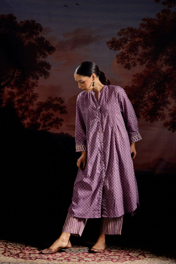 Sarah Cotton Printed Co-ord Set Mauve