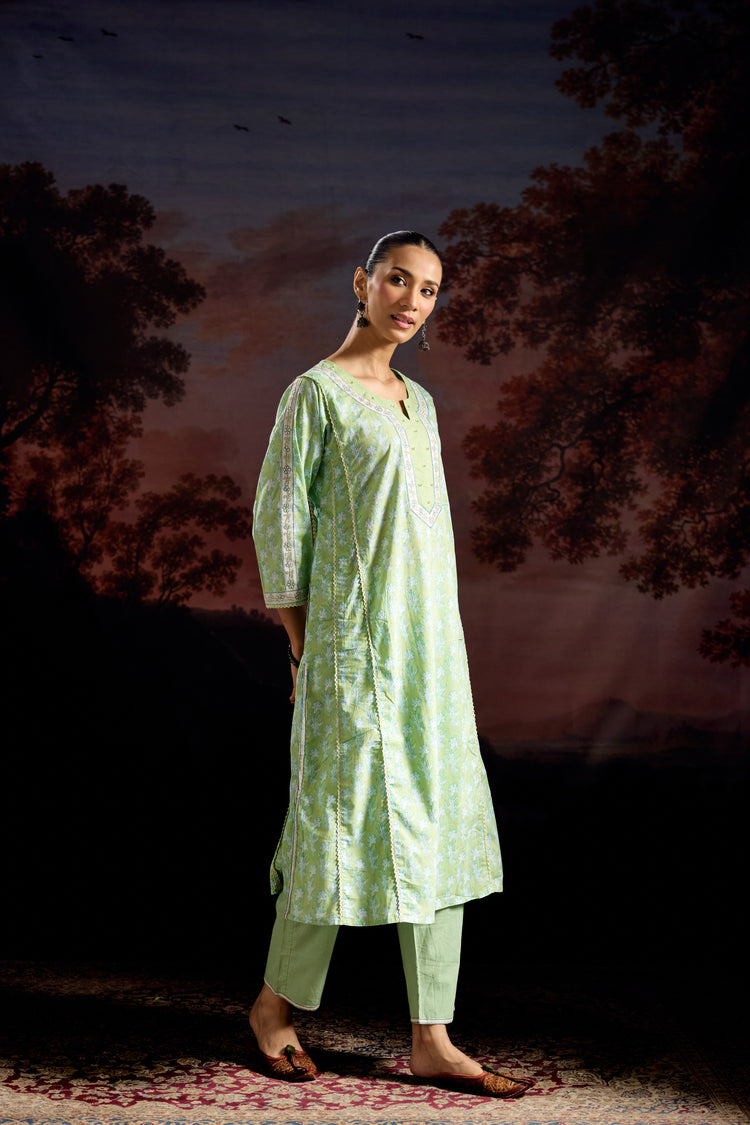 Tulsi Cotton Printed Kurta Pista Green (Set Of 3)