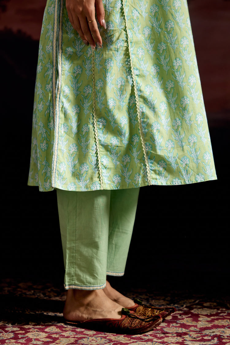 Tulsi Cotton Printed Kurta Pista Green (Set Of 3)