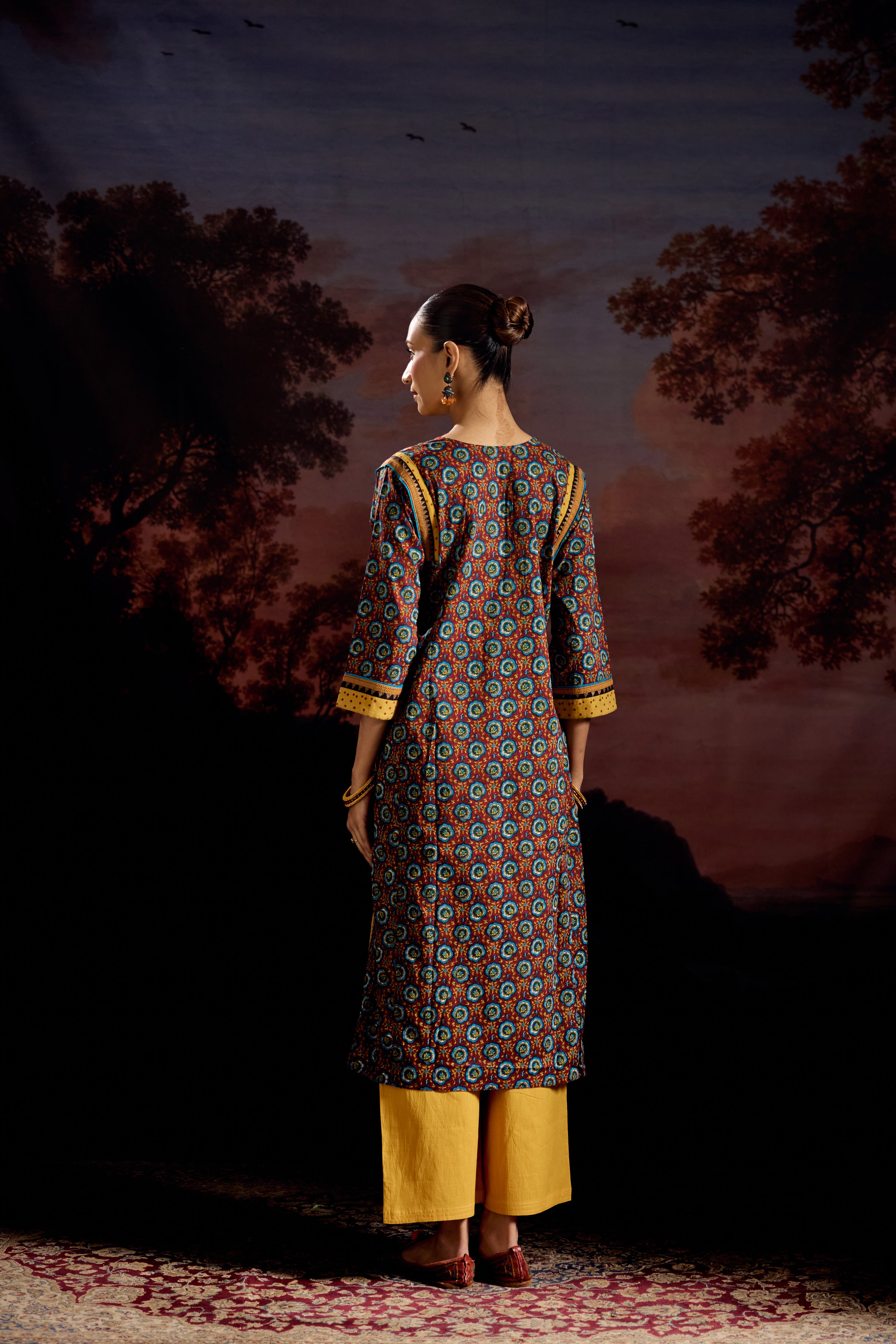 Adara Cotton Printed Kurta Maroon Blue (Set Of 2)